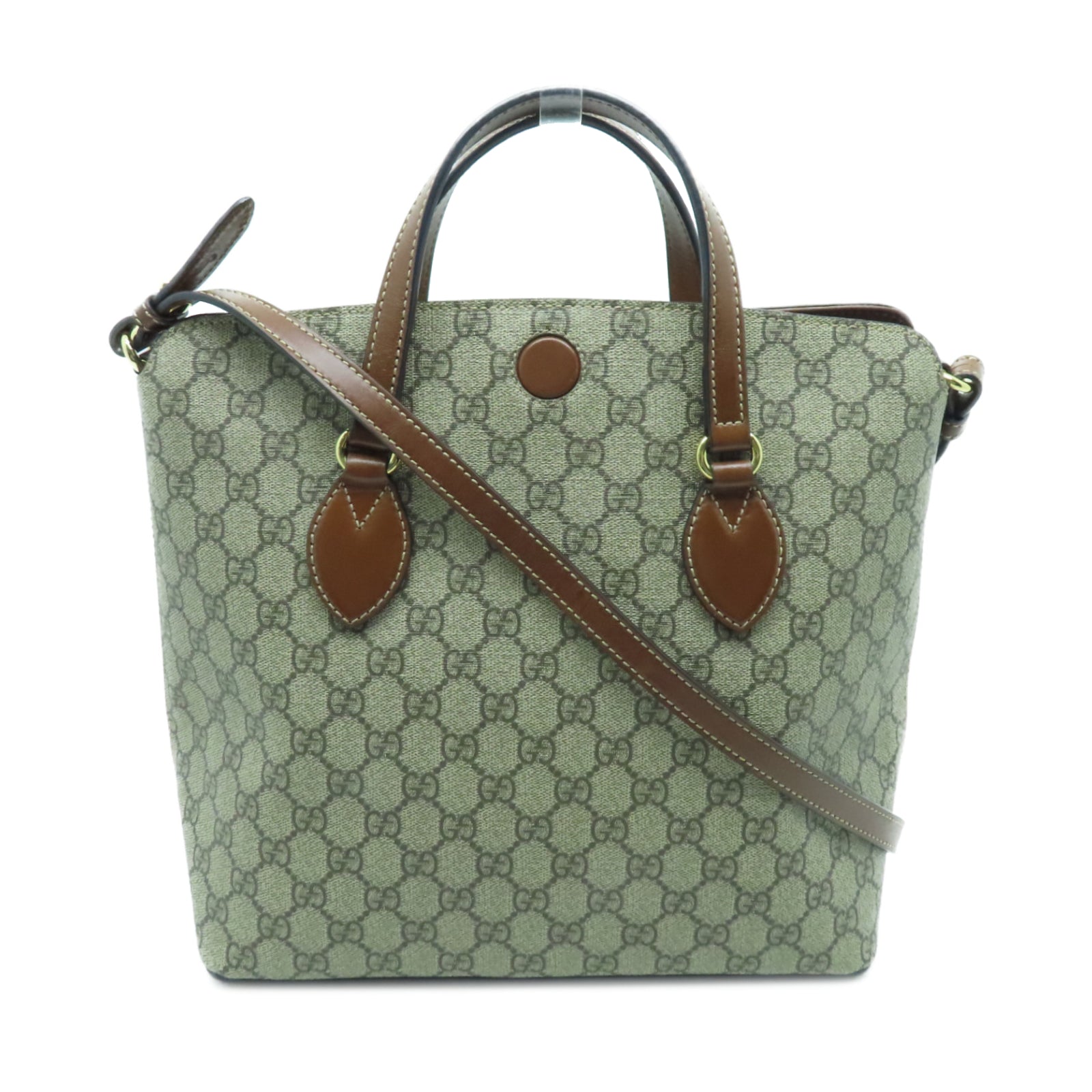 GUCCI 塗層帆布2way Shoulder金扣手挽肩背兩用袋啡色/灰色