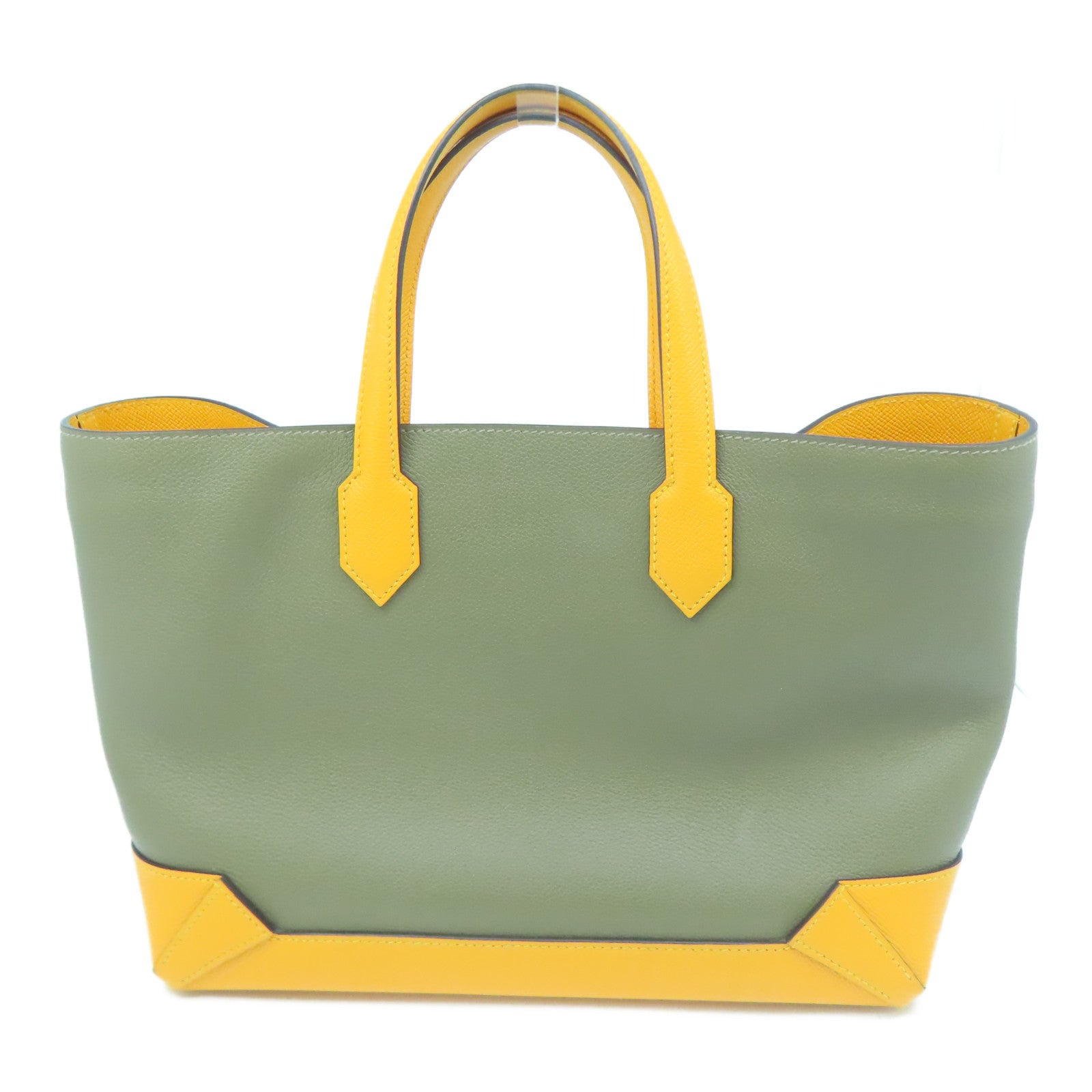 HERMES Epsom皮革/Evercolor皮革Maxi Box Cabas銀扣手挽袋灰色/橙色