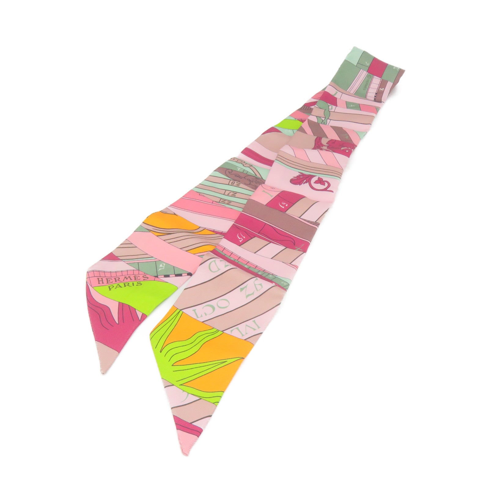 HERMES 絲質Twilly Scarf絲巾粉紅色/彩色