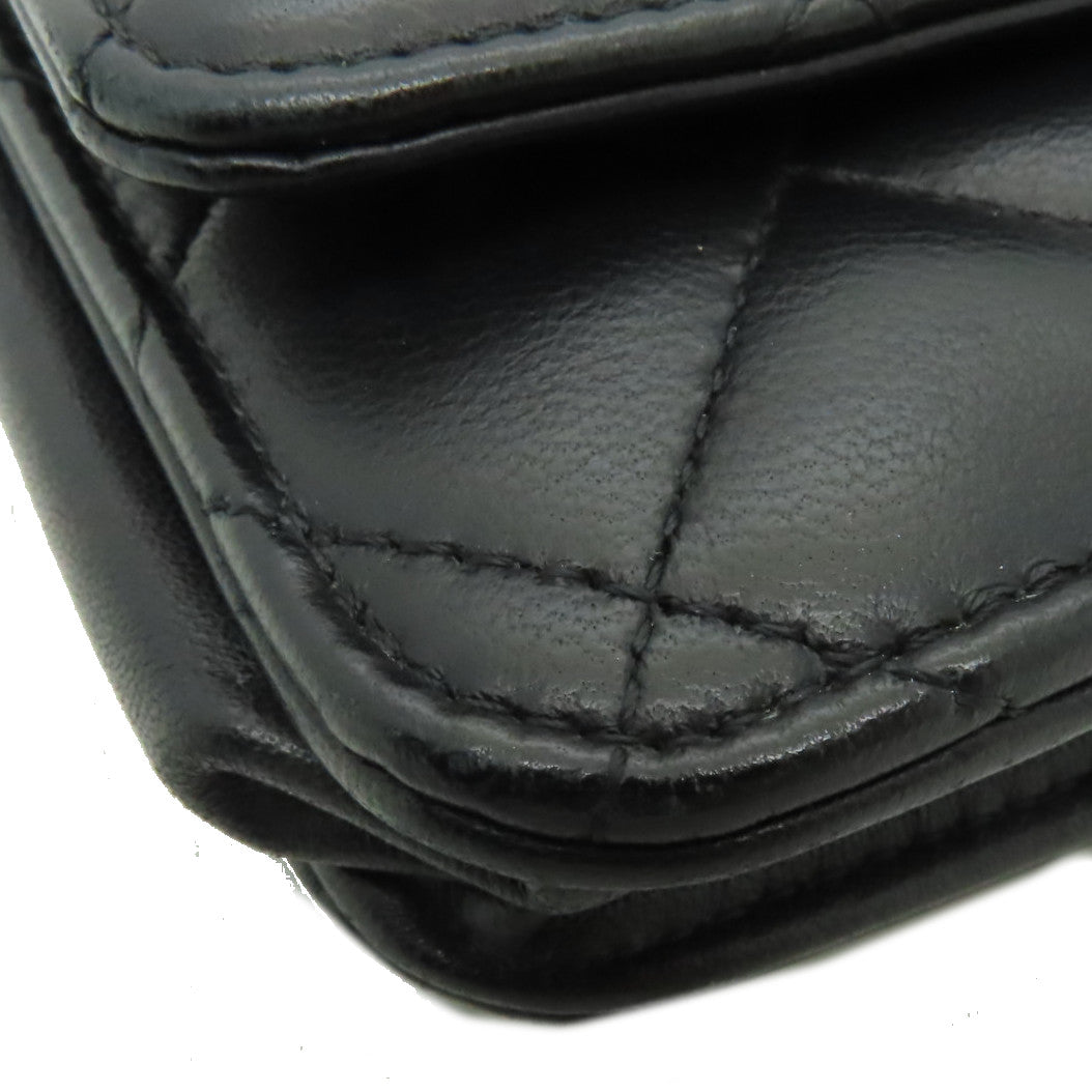 CHANEL 菱格羊皮皮革WOC Shoulder Bag金扣鏈帶肩背袋黒色