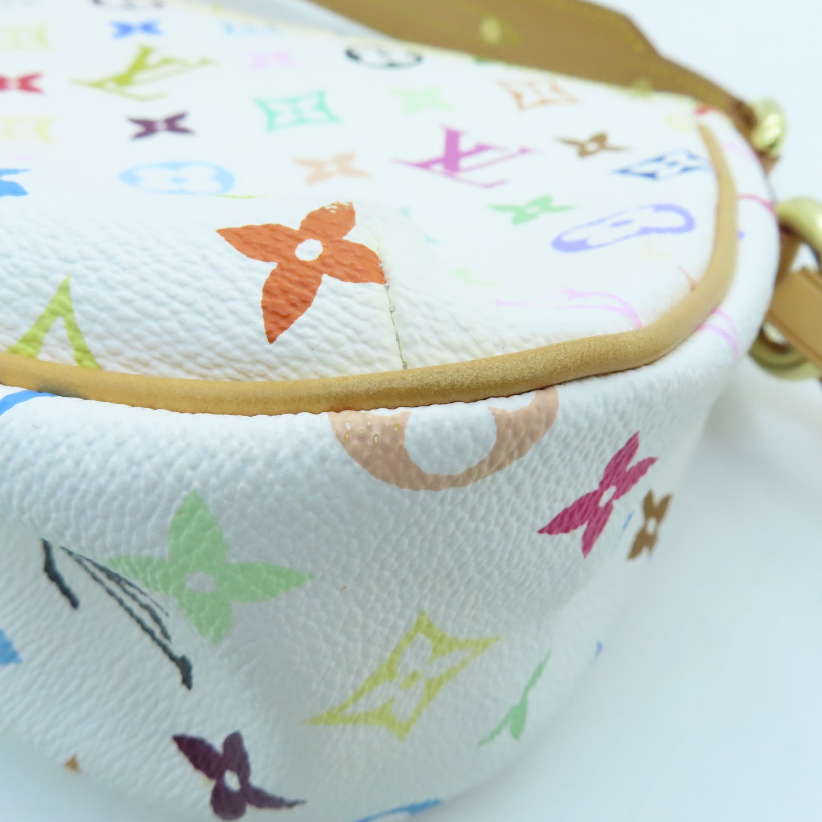 LOUIS VUITTON Monogram Multicolore Lodge PM Gold Buckle Shoulder Bag White
