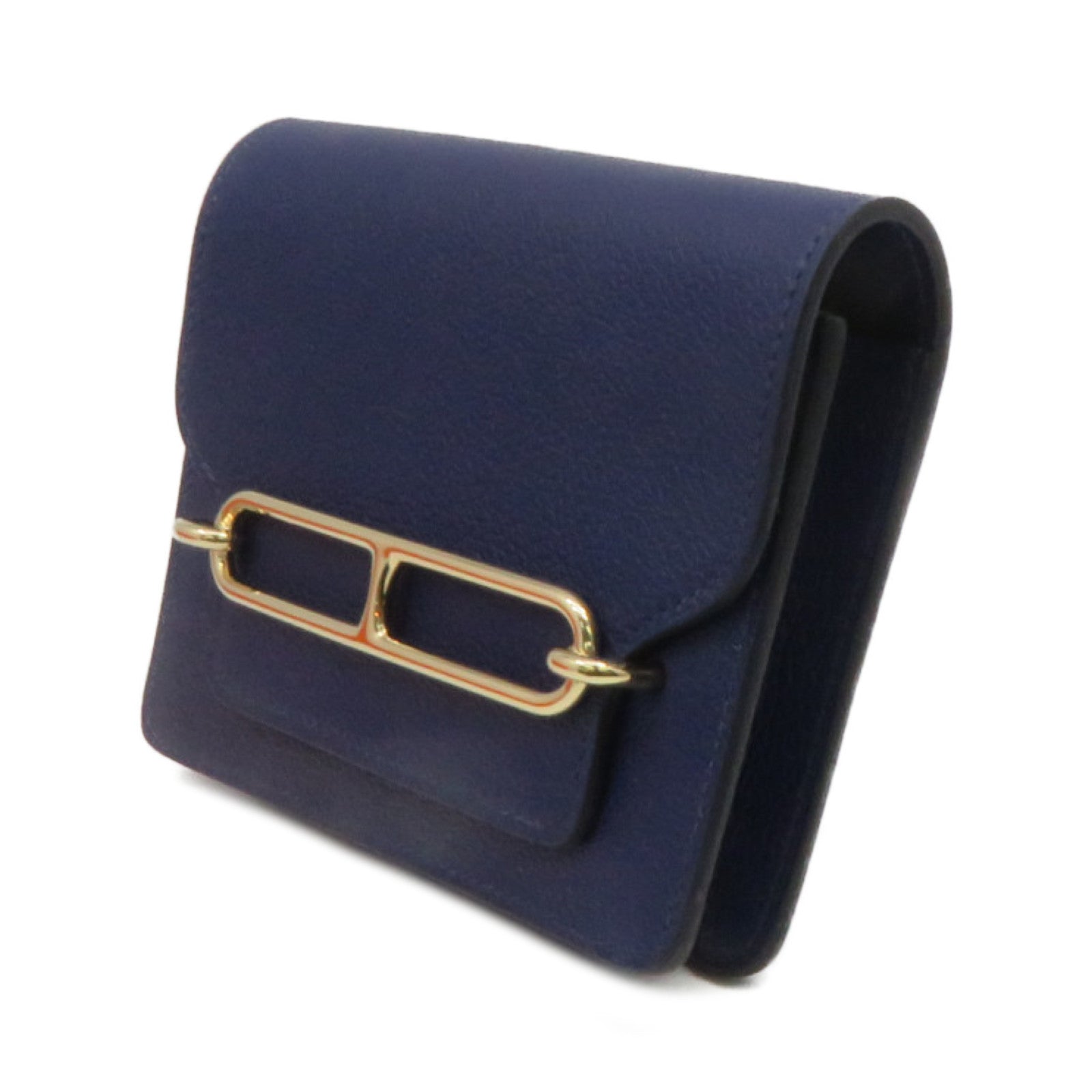 HERMES Evercolor Leather Roulis Slim Waist Bag Gold Buckle Belt Bag Blue