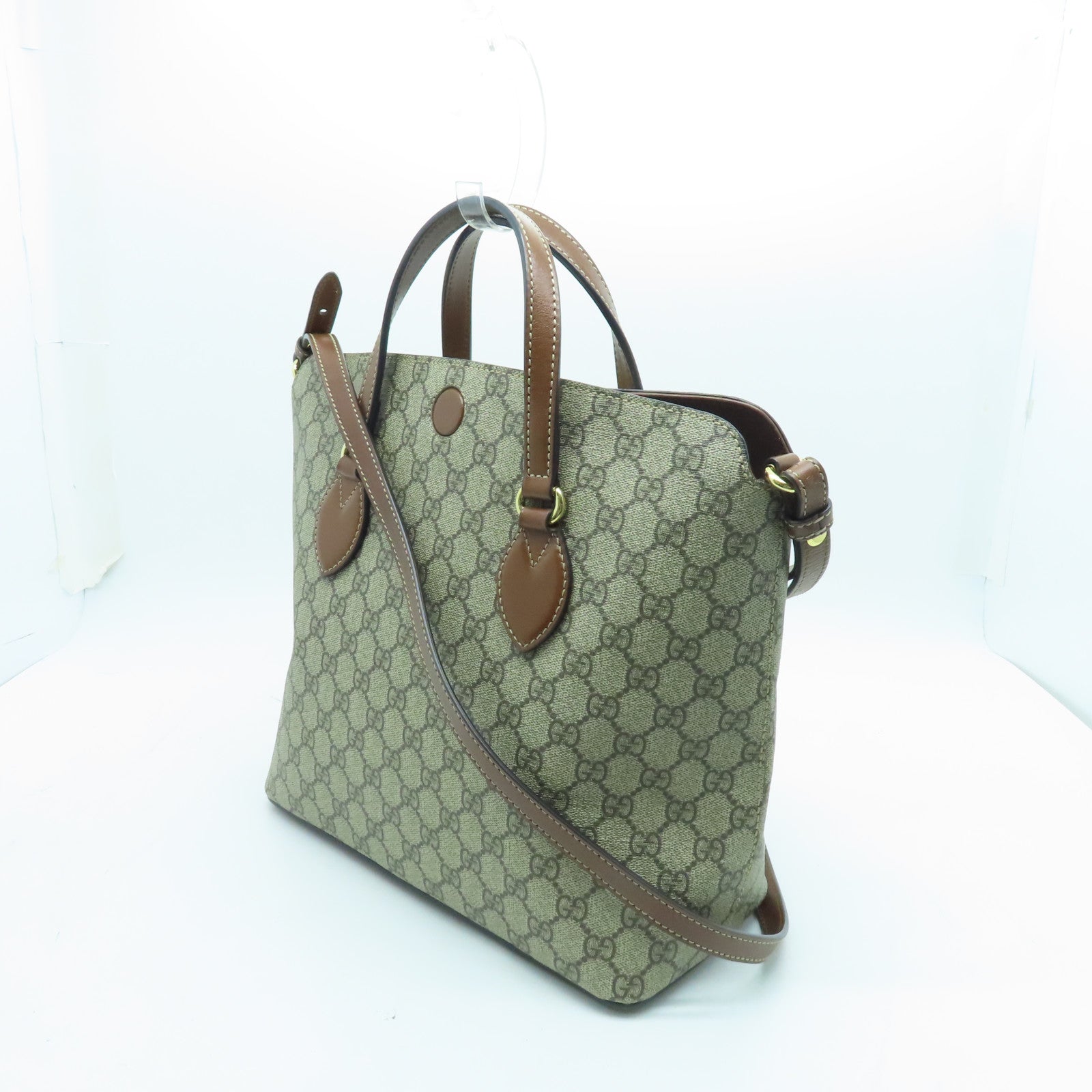 GUCCI 塗層帆布2way Shoulder金扣手挽肩背兩用袋啡色/灰色