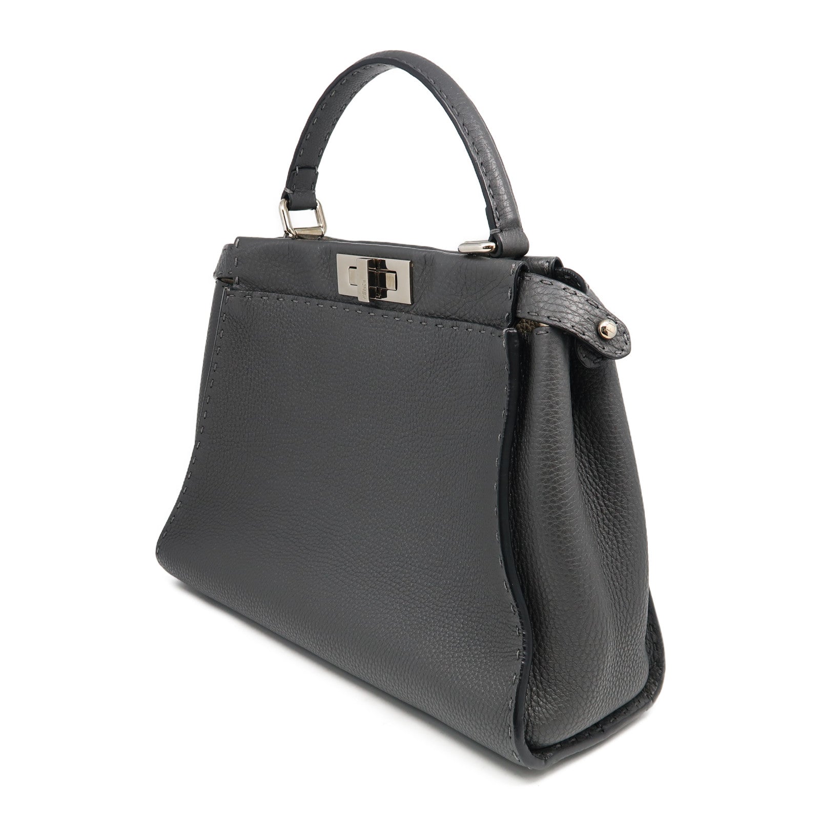 FENDI 牛皮皮革Peekaboo 2 Way Shoulder Bag銀扣手挽肩背兩用袋灰色
