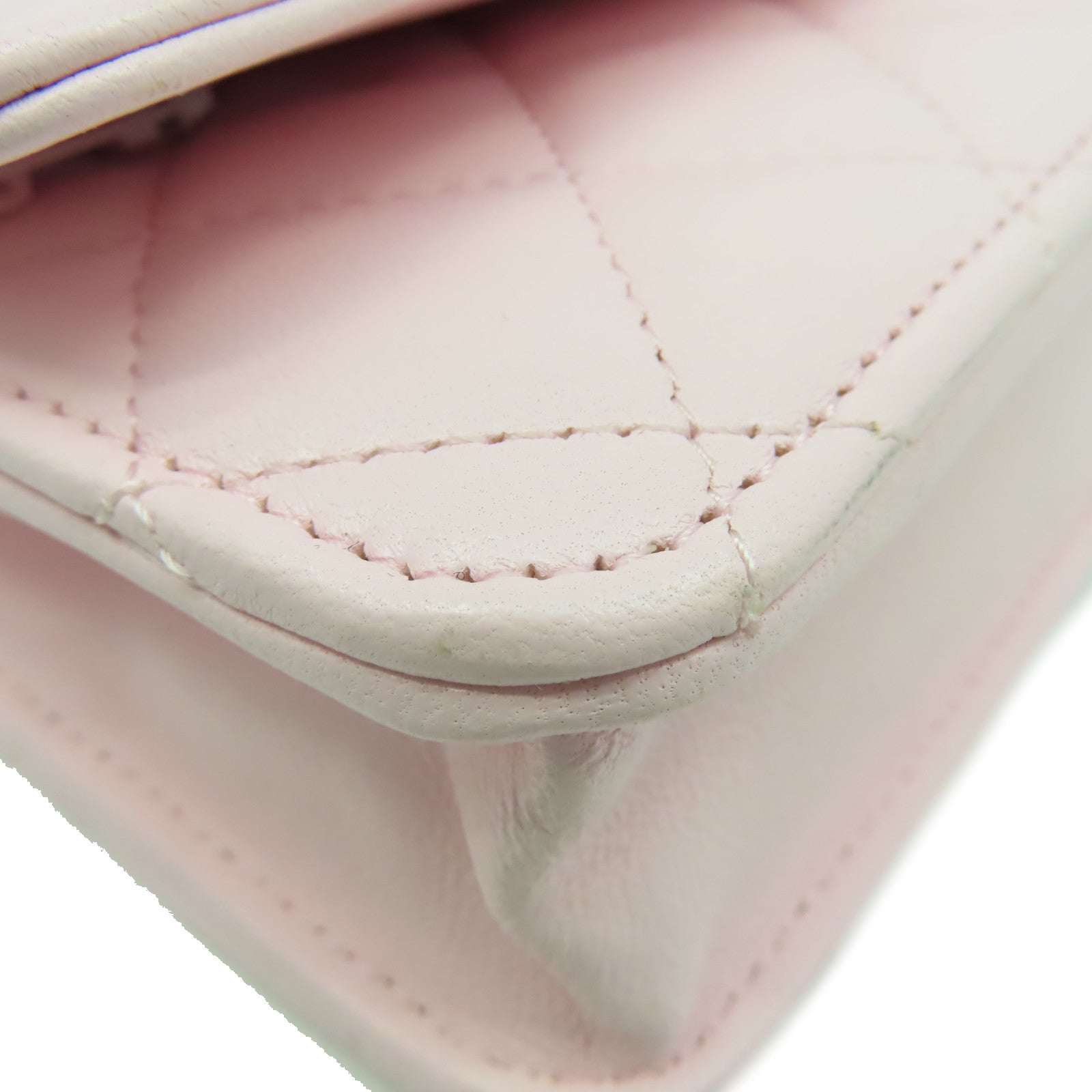 CHANEL 菱格牛皮皮革/仿珍珠Wallet On Chain Shoulder Bag金扣肩背袋粉紅色