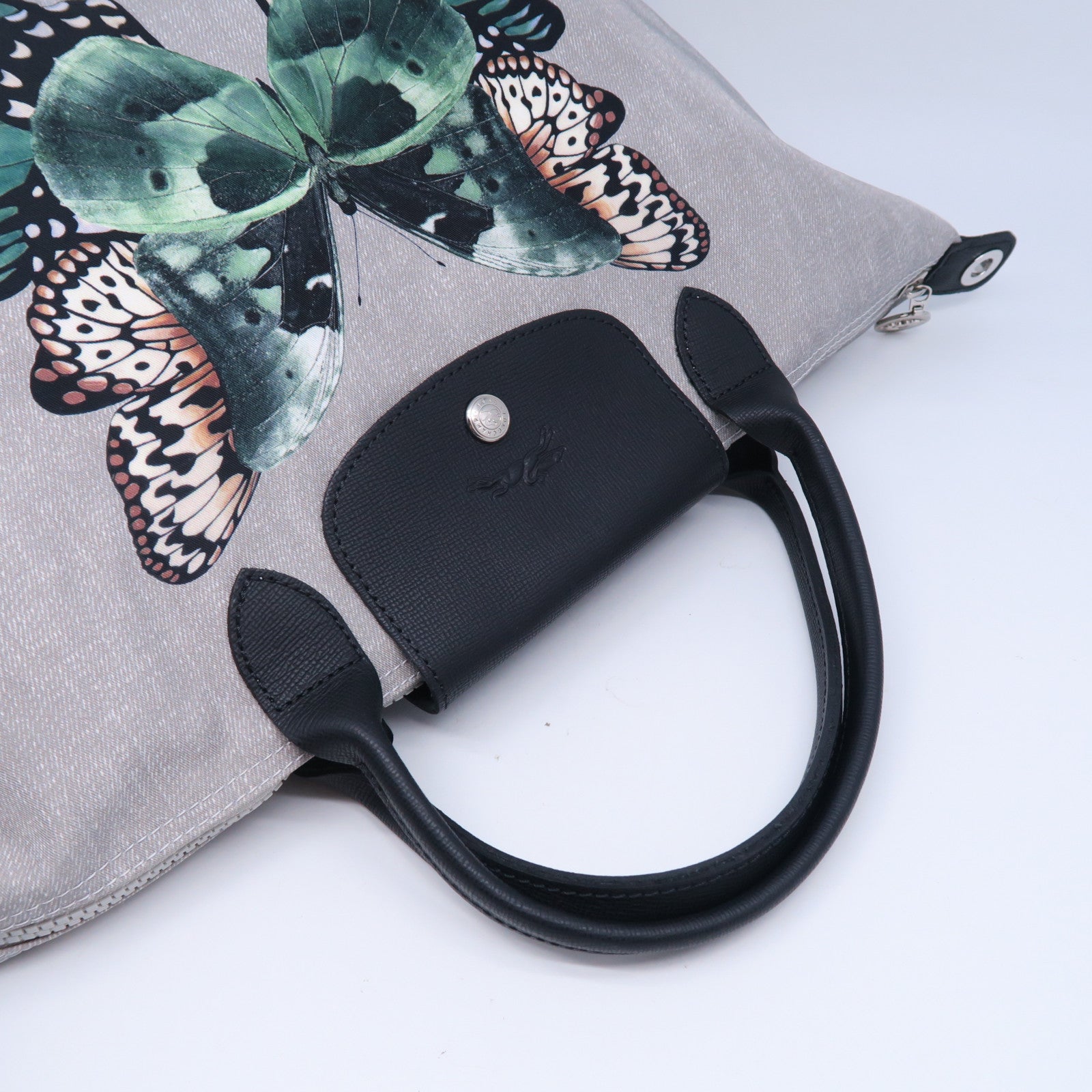 Longchamp 帆布Hand Bag銀扣手挽肩背兩用袋灰色