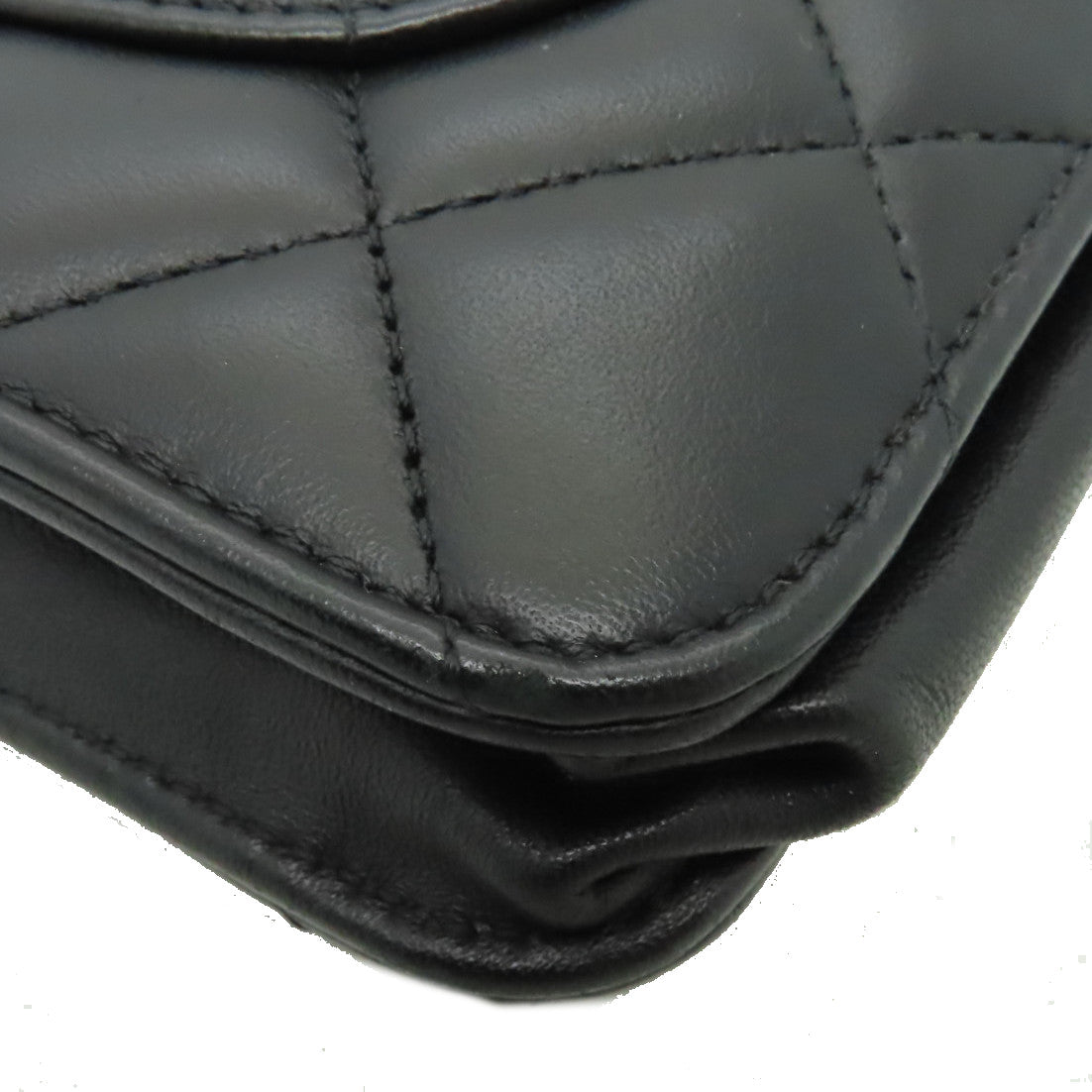 CHANEL 菱格羊皮皮革WOC Shoulder Bag金扣鏈帶肩背袋黒色