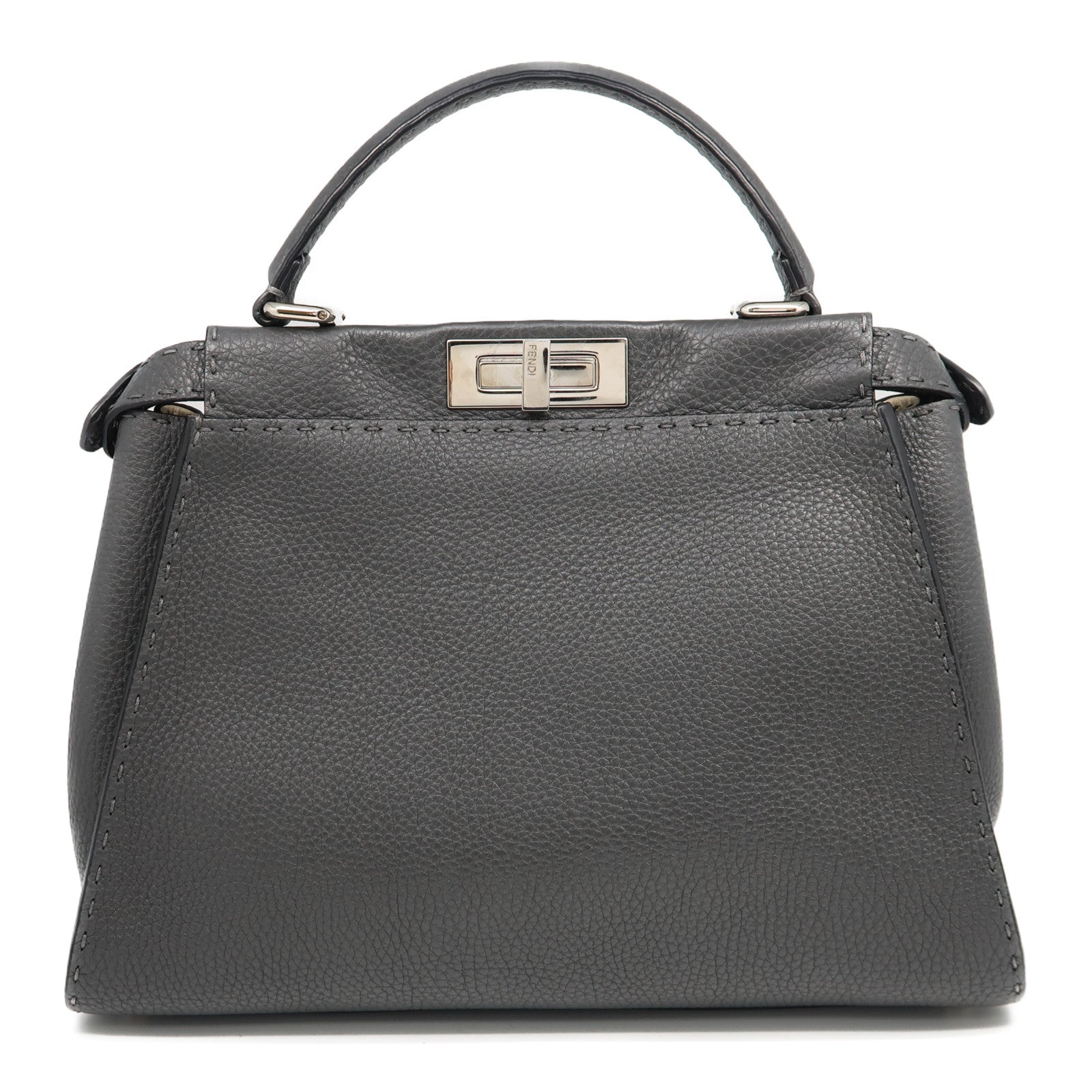 FENDI 牛皮皮革Peekaboo 2 Way Shoulder Bag銀扣手挽肩背兩用袋灰色