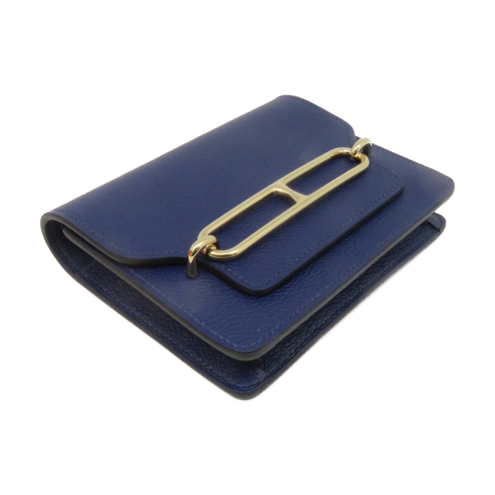 HERMES Evercolor Leather Roulis Slim Waist Bag Gold Buckle Belt Bag Blue