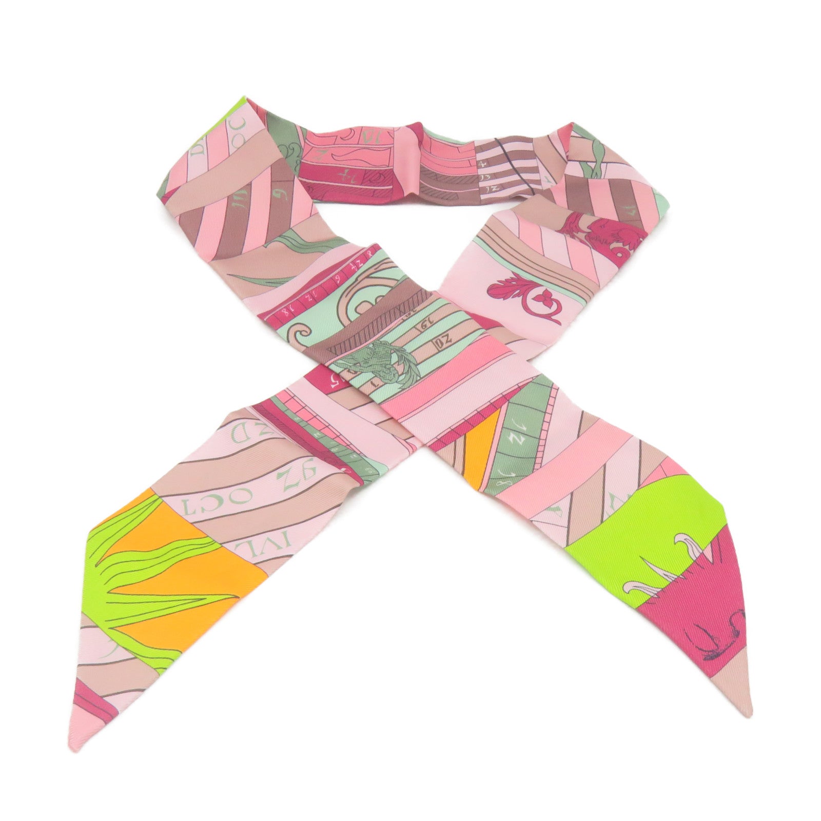 HERMES 絲質Twilly Scarf絲巾粉紅色/彩色