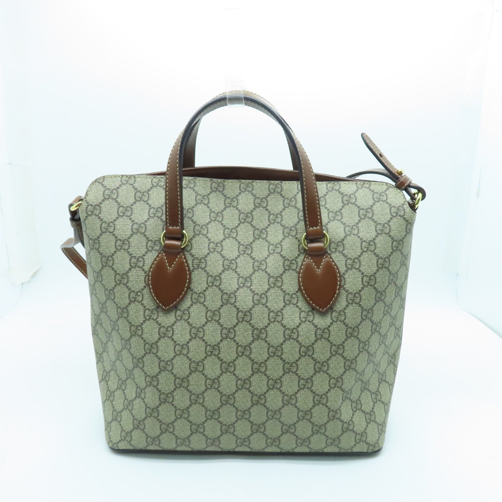 GUCCI 塗層帆布2way Shoulder金扣手挽肩背兩用袋啡色/灰色