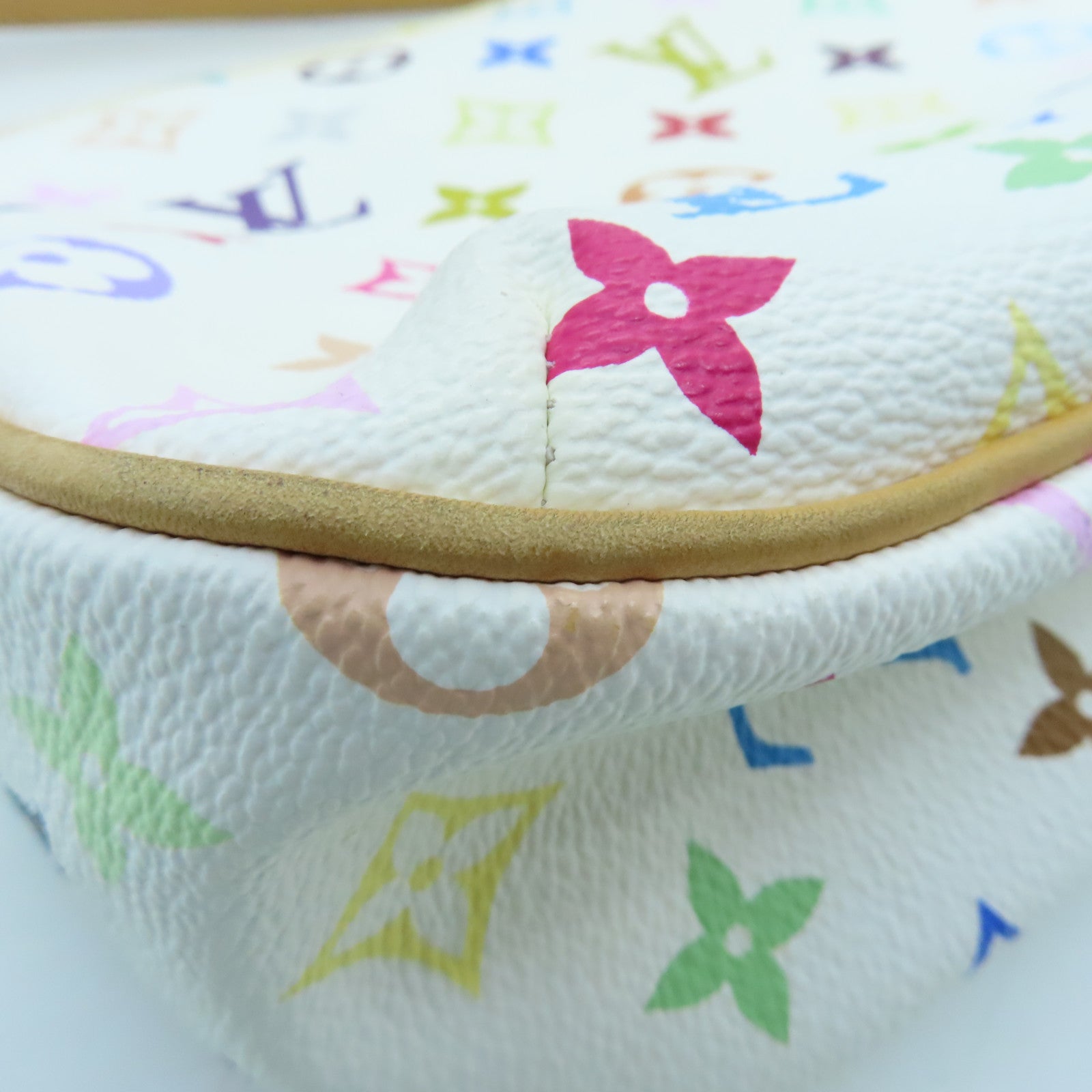 LOUIS VUITTON Monogram Multicolore Lodge PM Gold Buckle Shoulder Bag White