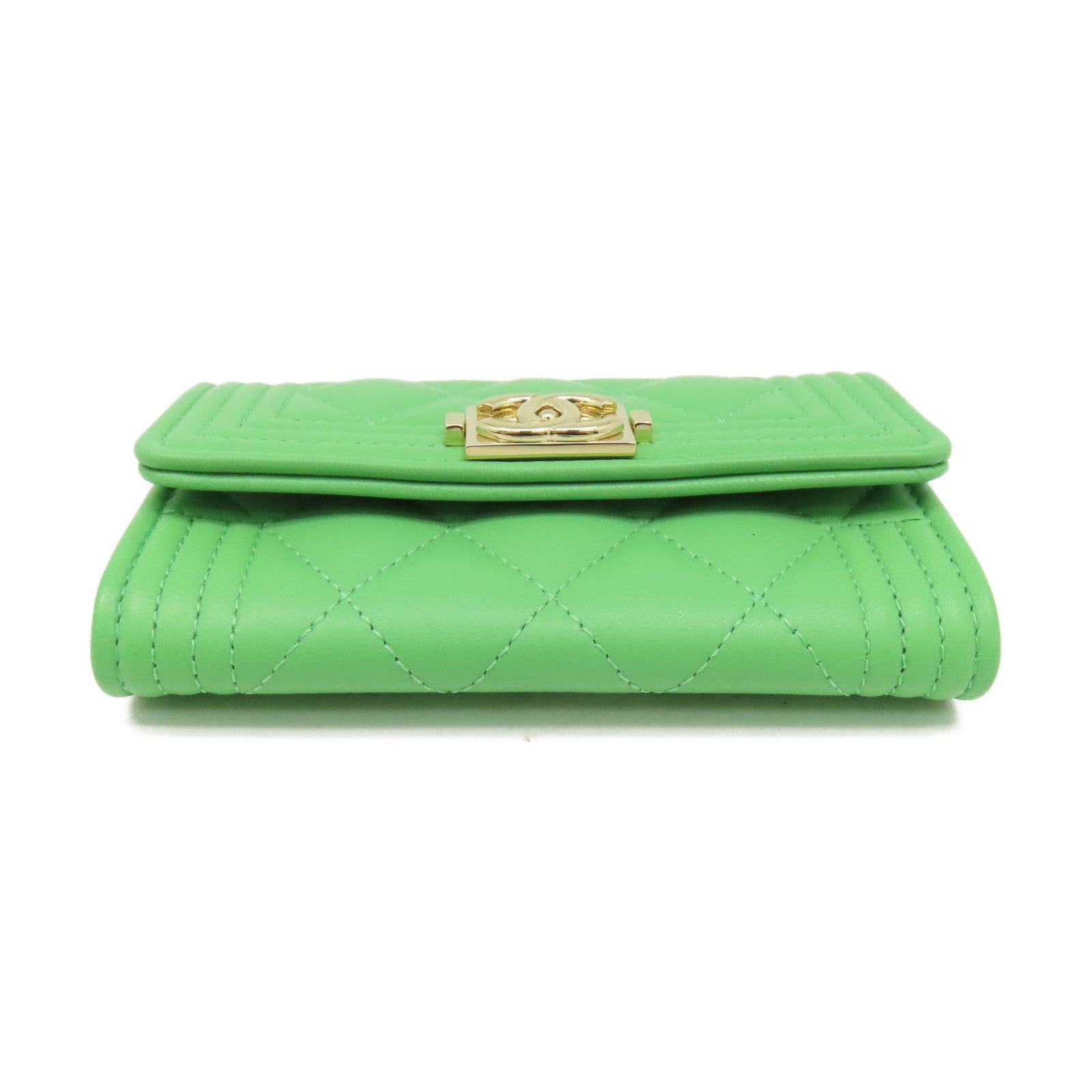 CHANEL 菱格牛皮皮革Card Case金扣卡片套綠色