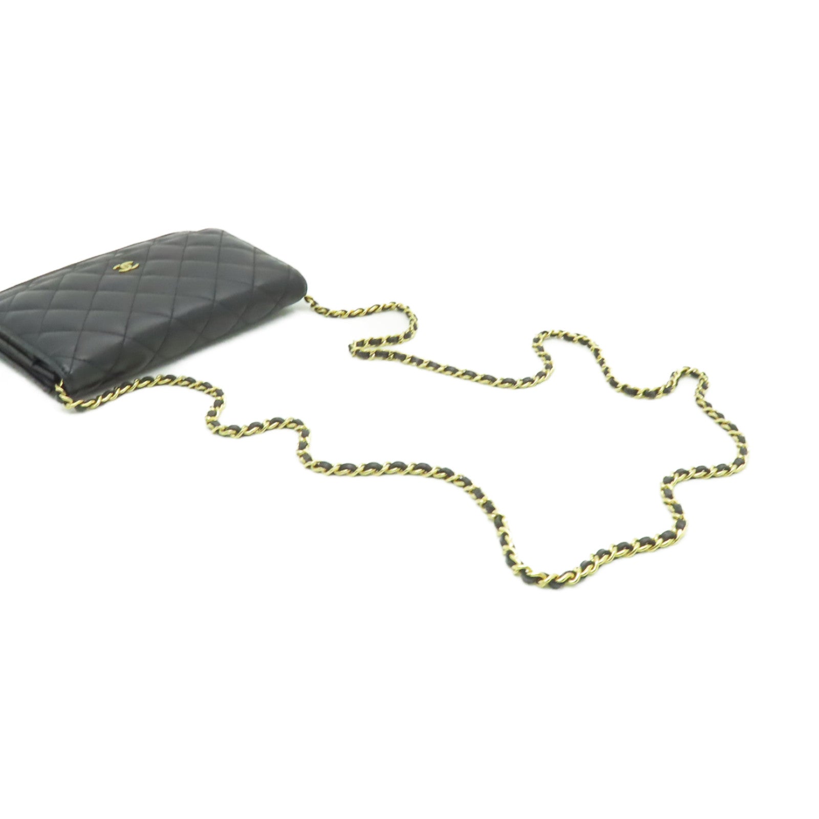 CHANEL 菱格羊皮皮革WOC Shoulder Bag金扣鏈帶肩背袋黒色