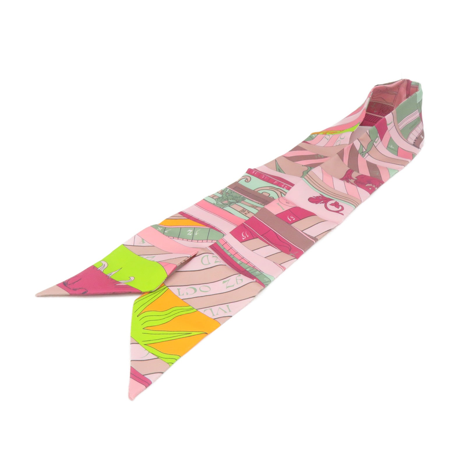 HERMES 絲質Twilly Scarf絲巾粉紅色/彩色