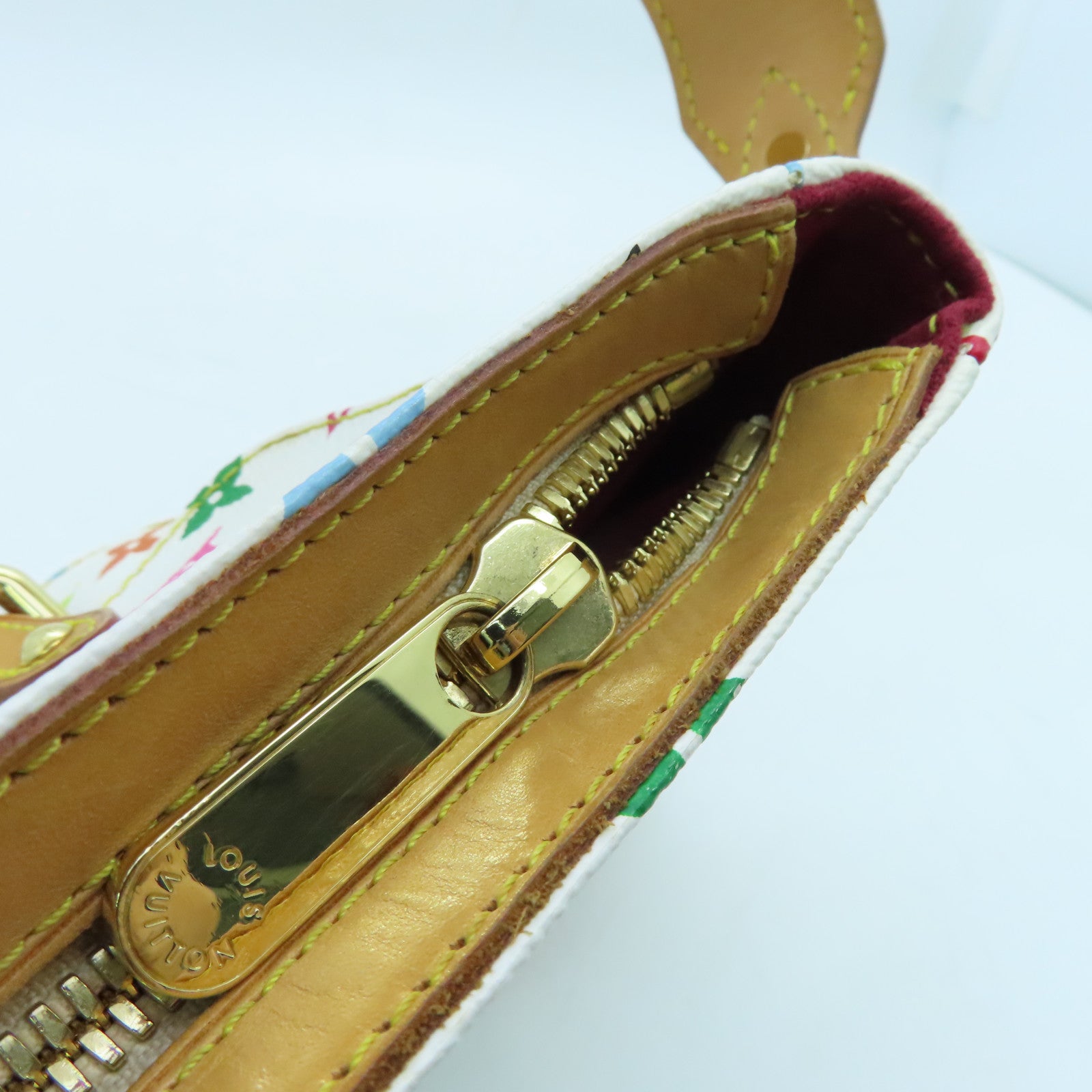 LOUIS VUITTON Monogram Multicolore Lodge PM Gold Buckle Shoulder Bag White