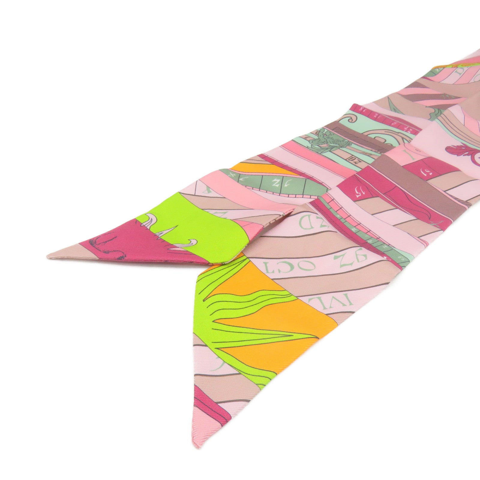 HERMES 絲質Twilly Scarf絲巾粉紅色/彩色