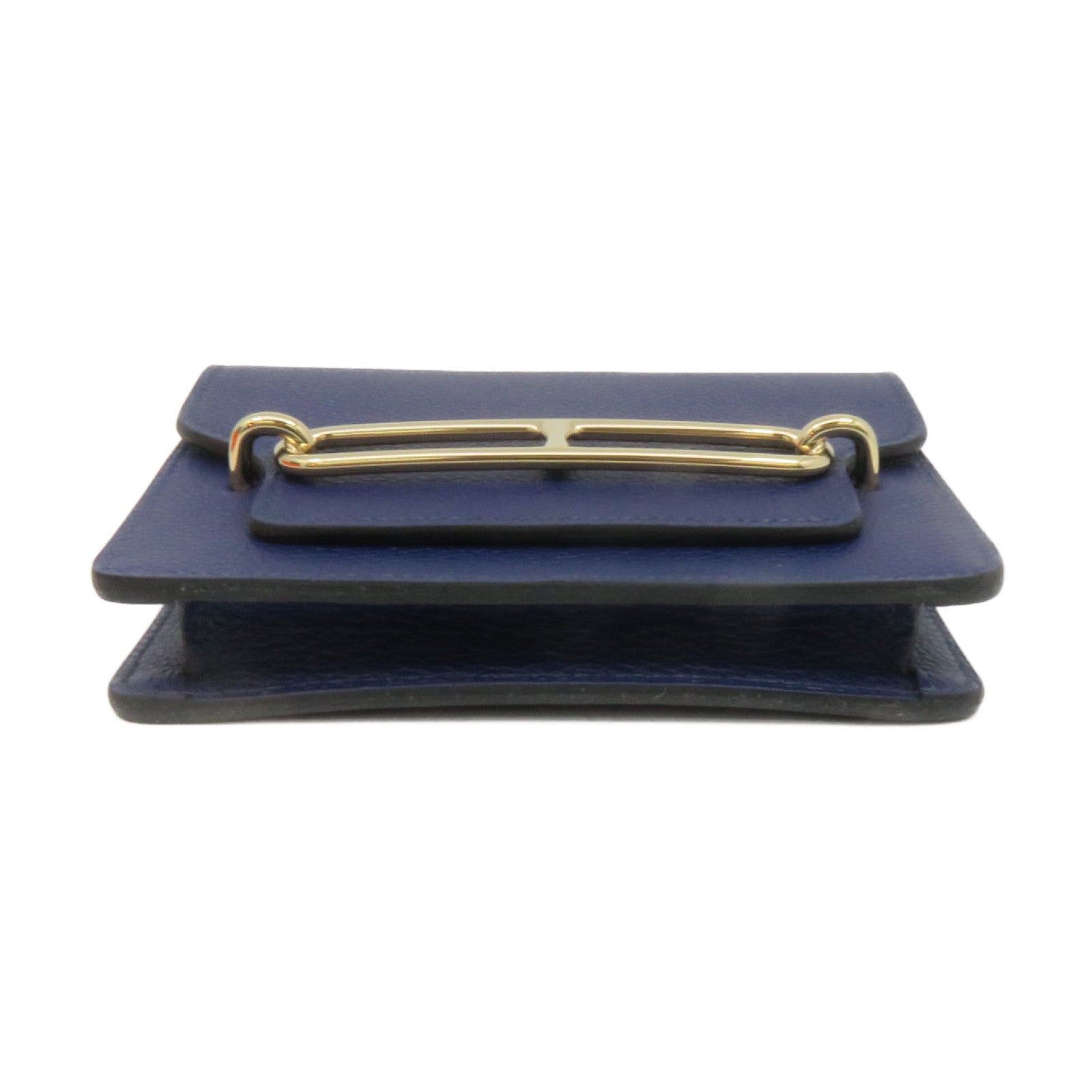 HERMES Evercolor Leather Roulis Slim Waist Bag Gold Buckle Belt Bag Blue