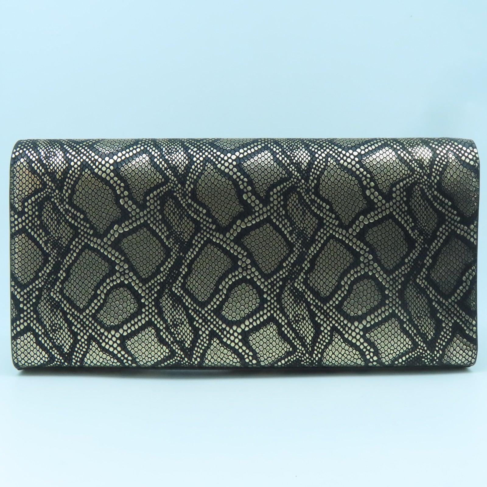 SAINT LAURENT Leather Clutch Bag Gold Buckle Gold/Black