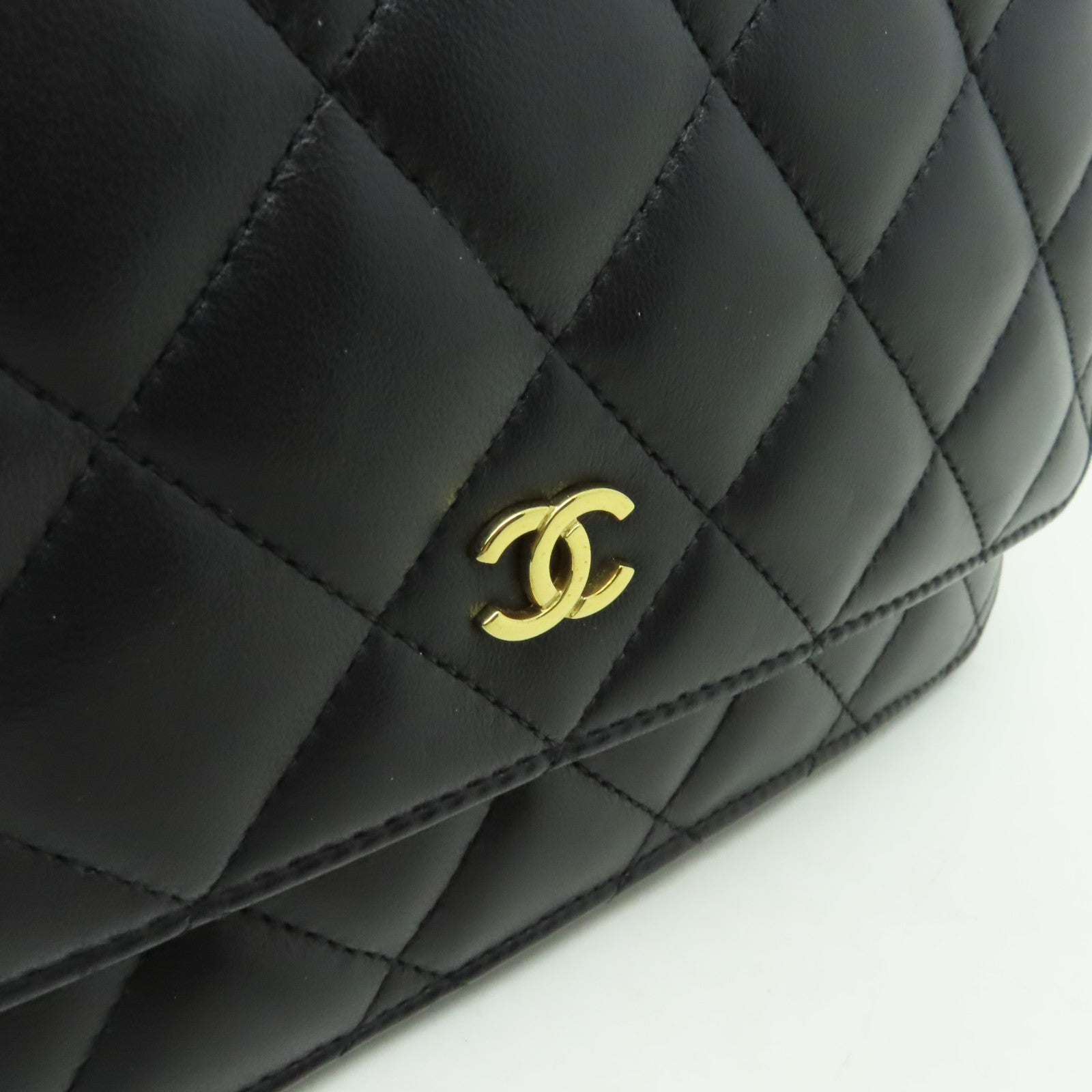 CHANEL 菱格羊皮皮革WOC Shoulder Bag金扣鏈帶肩背袋黒色