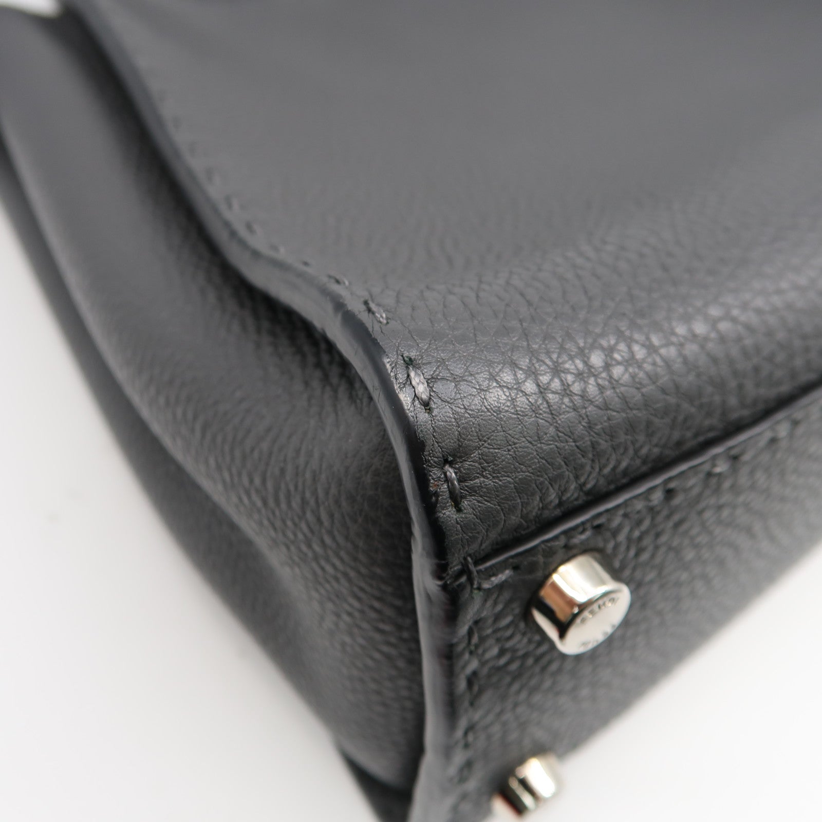 FENDI 牛皮皮革Peekaboo 2 Way Shoulder Bag銀扣手挽肩背兩用袋灰色