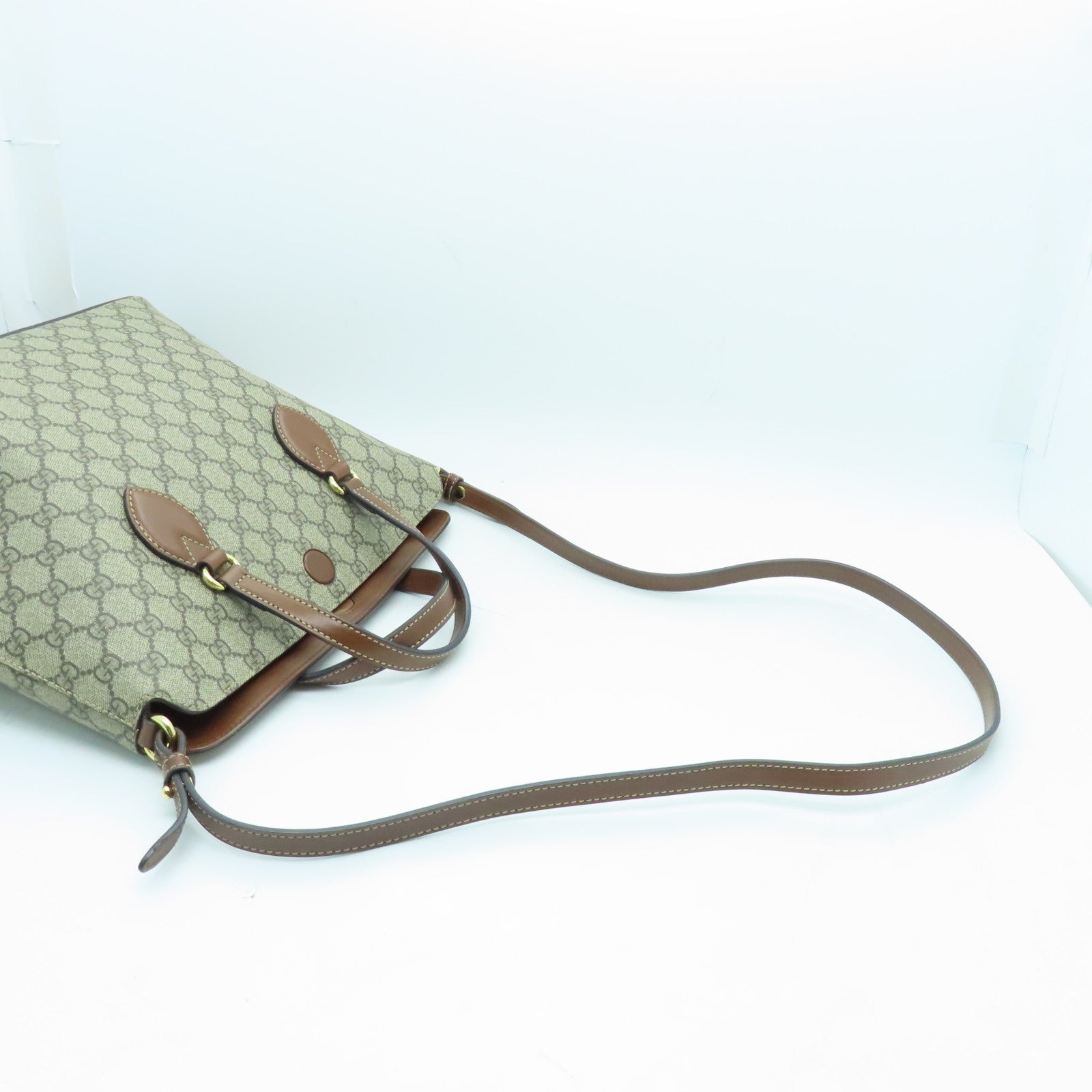 GUCCI 塗層帆布2way Shoulder金扣手挽肩背兩用袋啡色/灰色