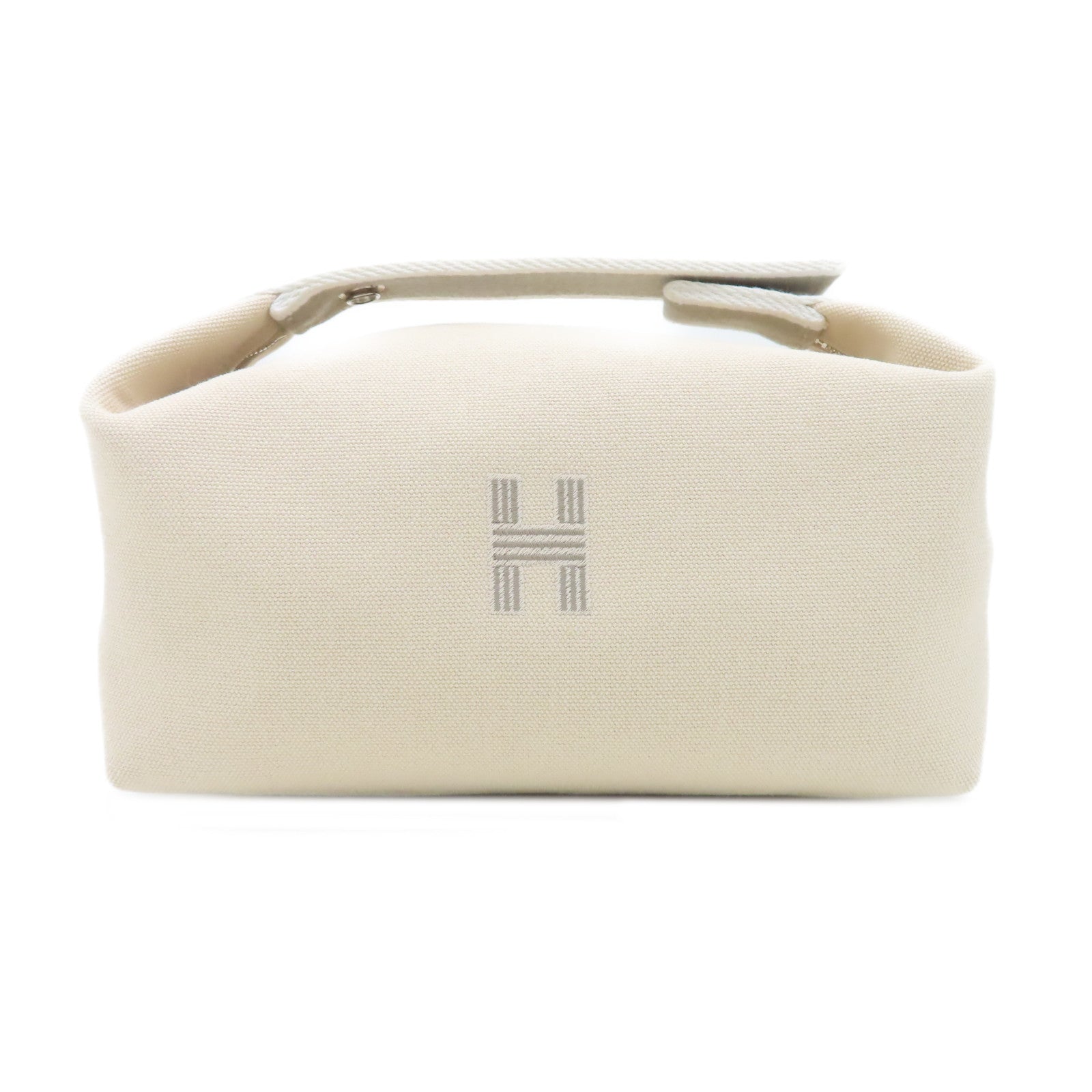 HERMES 帆布Bride a Brac Case銀扣手拿包米色