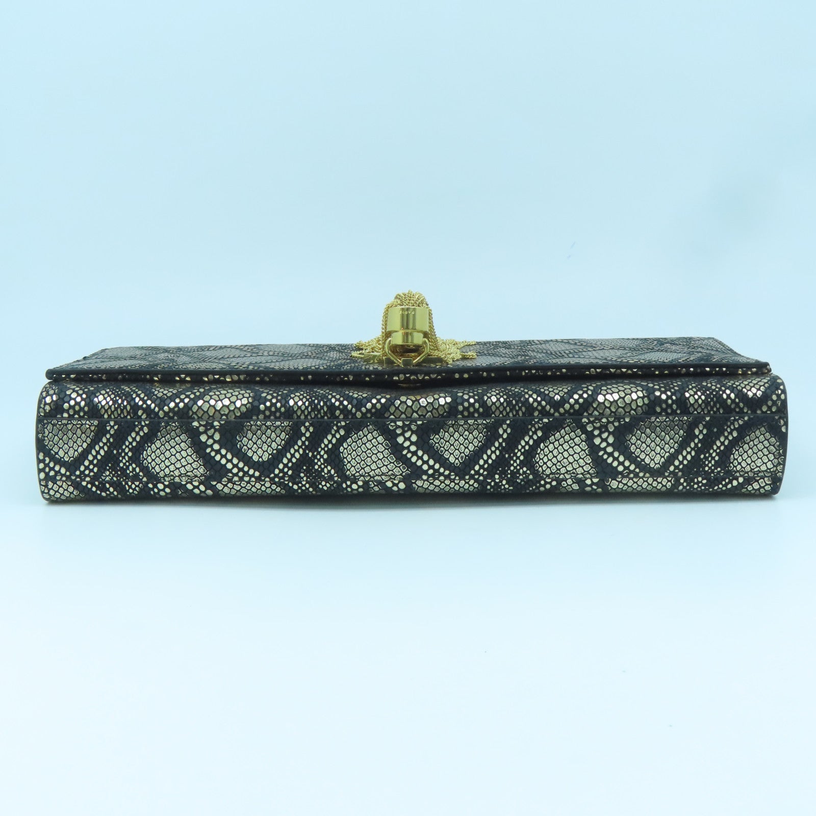 SAINT LAURENT Leather Clutch Bag Gold Buckle Gold/Black