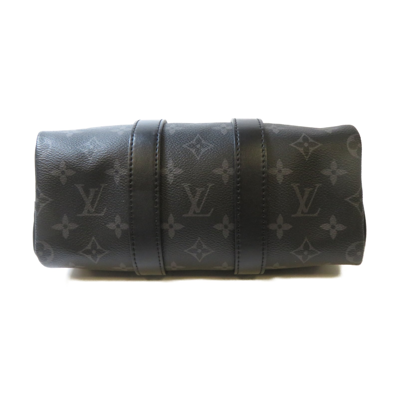 LOUIS VUITTON Monogram Eclipse Reverse Keepall Bandouliere 25銀扣手挽肩背兩用袋黑色