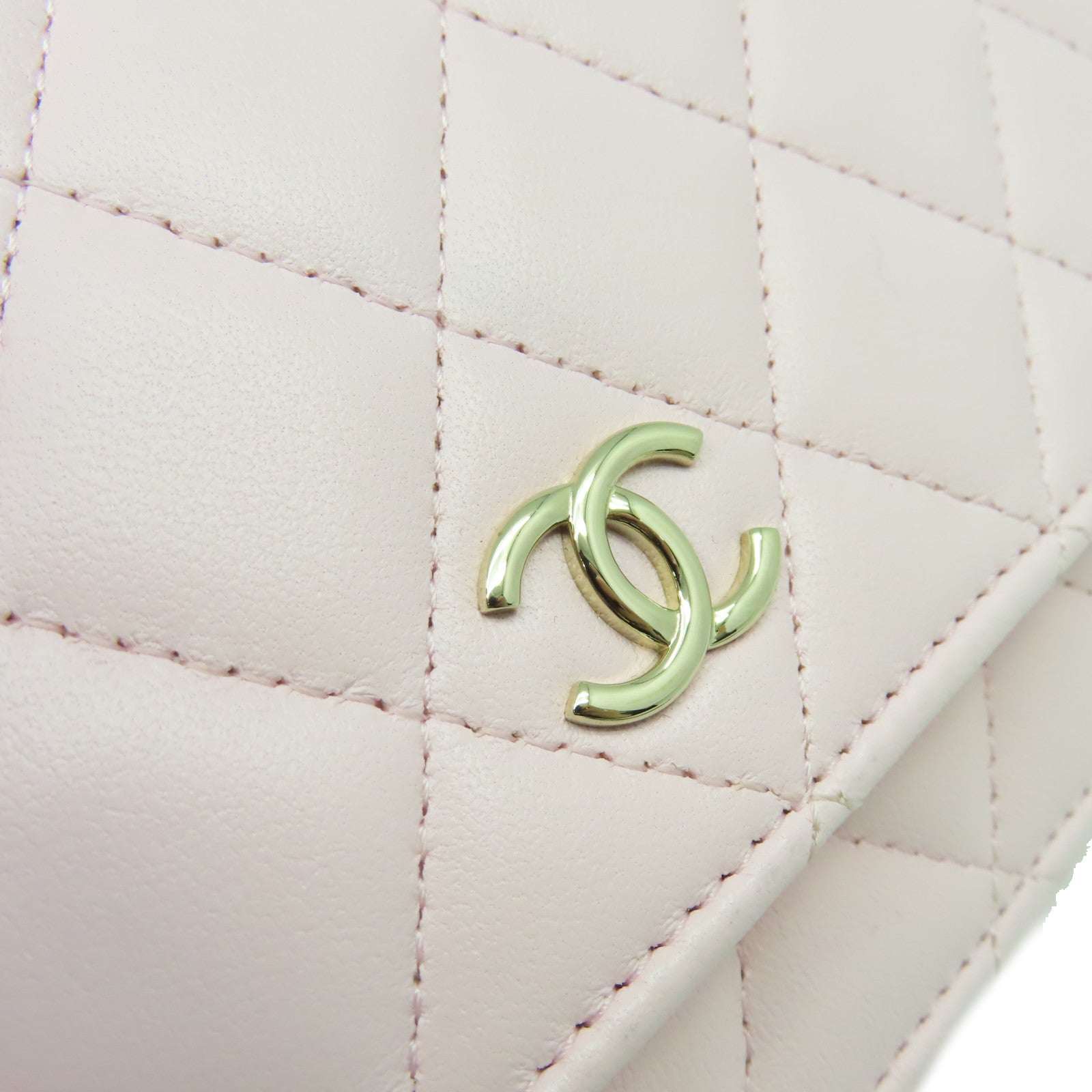 CHANEL 菱格牛皮皮革/仿珍珠Wallet On Chain Shoulder Bag金扣肩背袋粉紅色