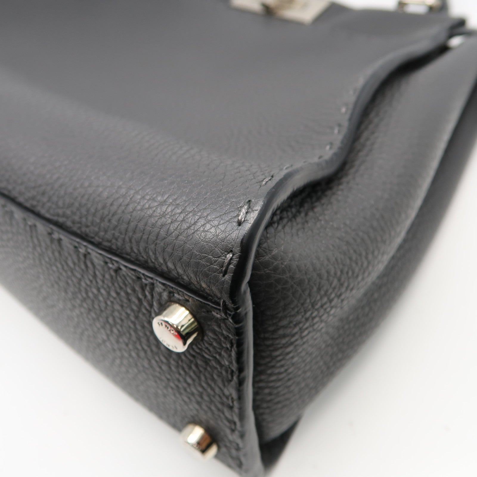 FENDI 牛皮皮革Peekaboo 2 Way Shoulder Bag銀扣手挽肩背兩用袋灰色