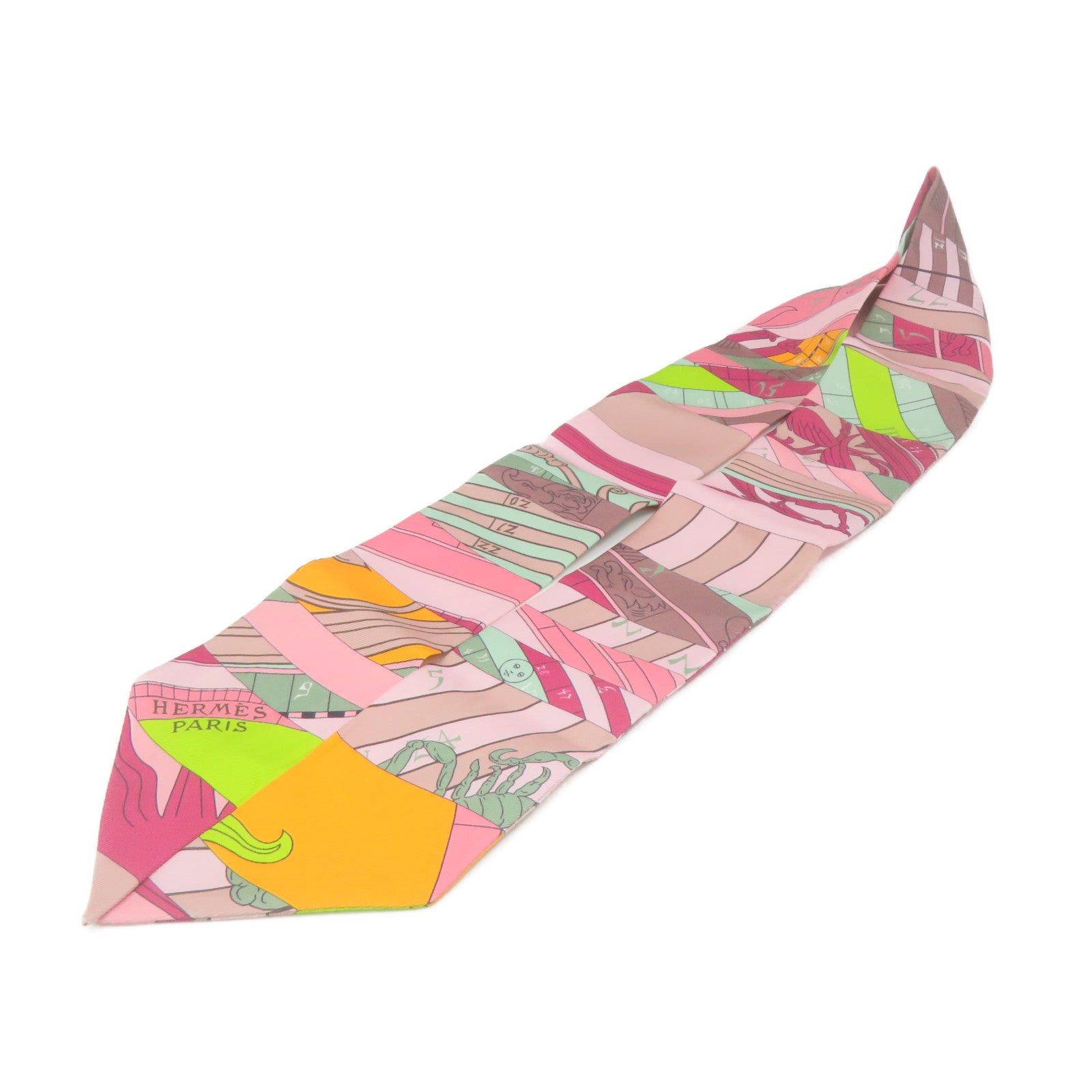 HERMES 絲質Twilly Scarf絲巾粉紅色/彩色