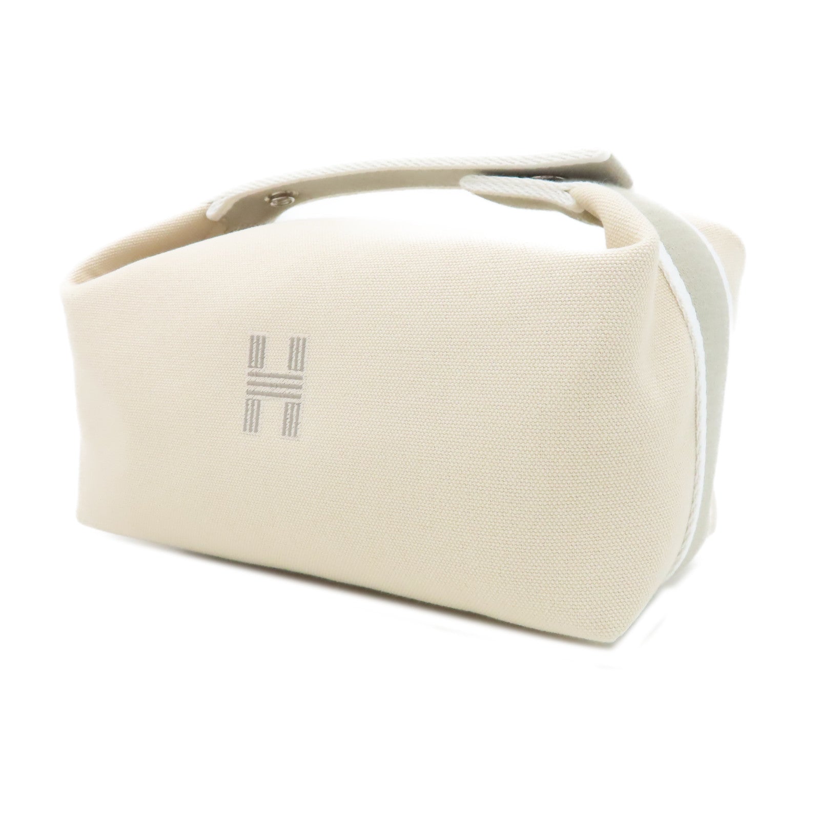 HERMES 帆布Bride a Brac Case銀扣手拿包米色