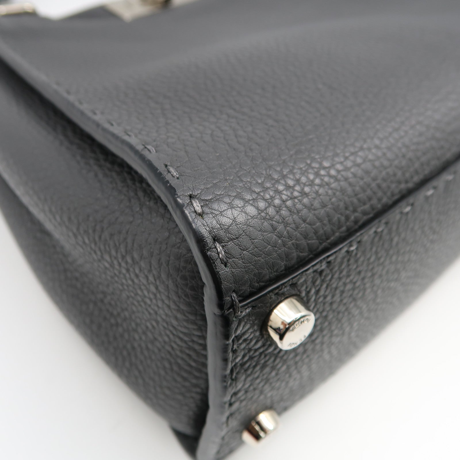 FENDI 牛皮皮革Peekaboo 2 Way Shoulder Bag銀扣手挽肩背兩用袋灰色