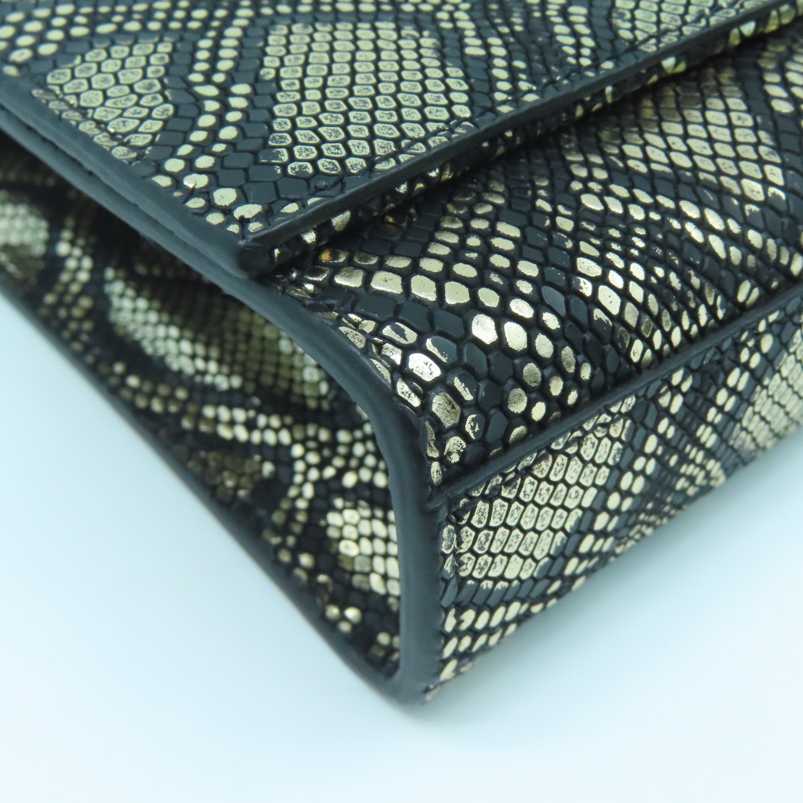 SAINT LAURENT Leather Clutch Bag Gold Buckle Gold/Black