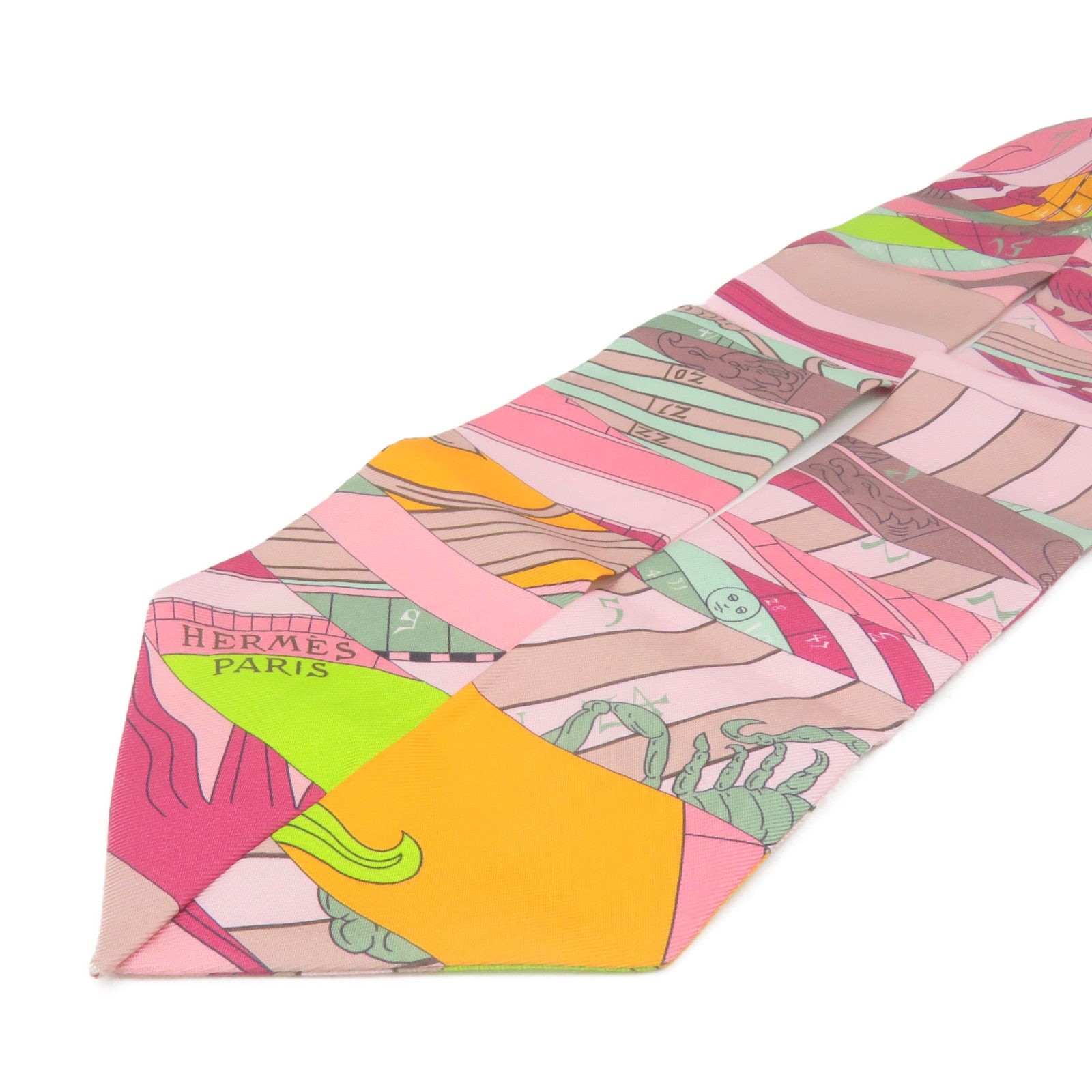 HERMES 絲質Twilly Scarf絲巾粉紅色/彩色