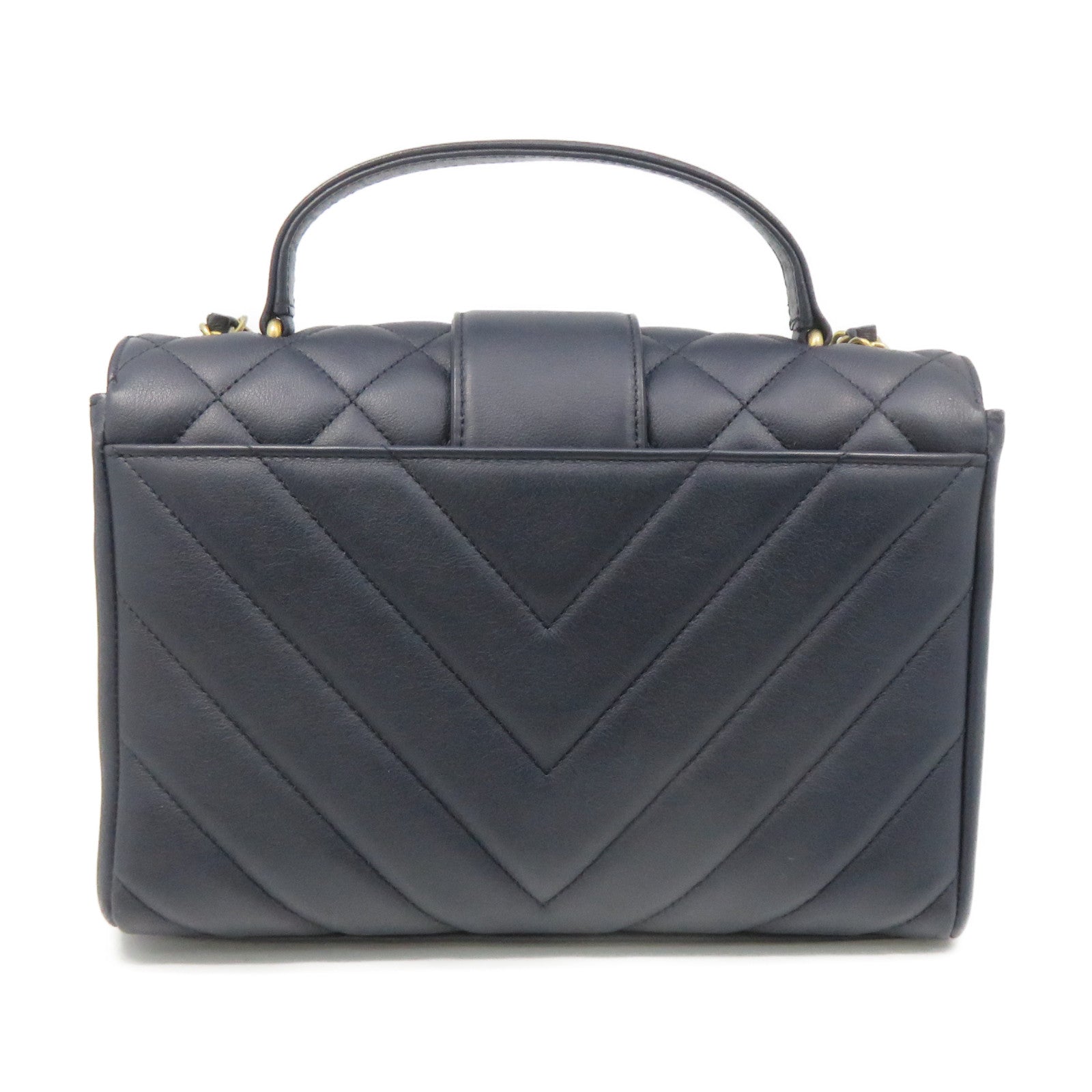 CHANEL 菱格牛皮皮革Chain 2Way Shoulder Bag金扣链带手挽肩背两用袋宝蓝色