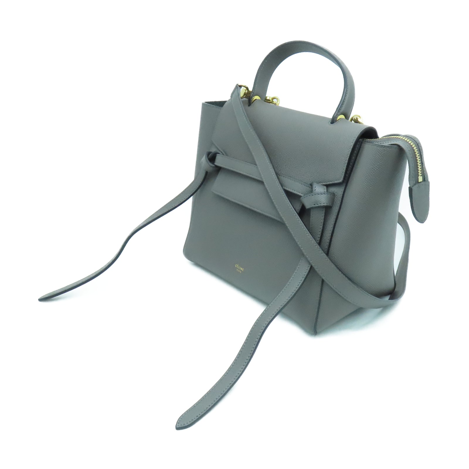 CELINE 牛皮皮革Belt Bag金扣手挽肩背兩用袋灰色