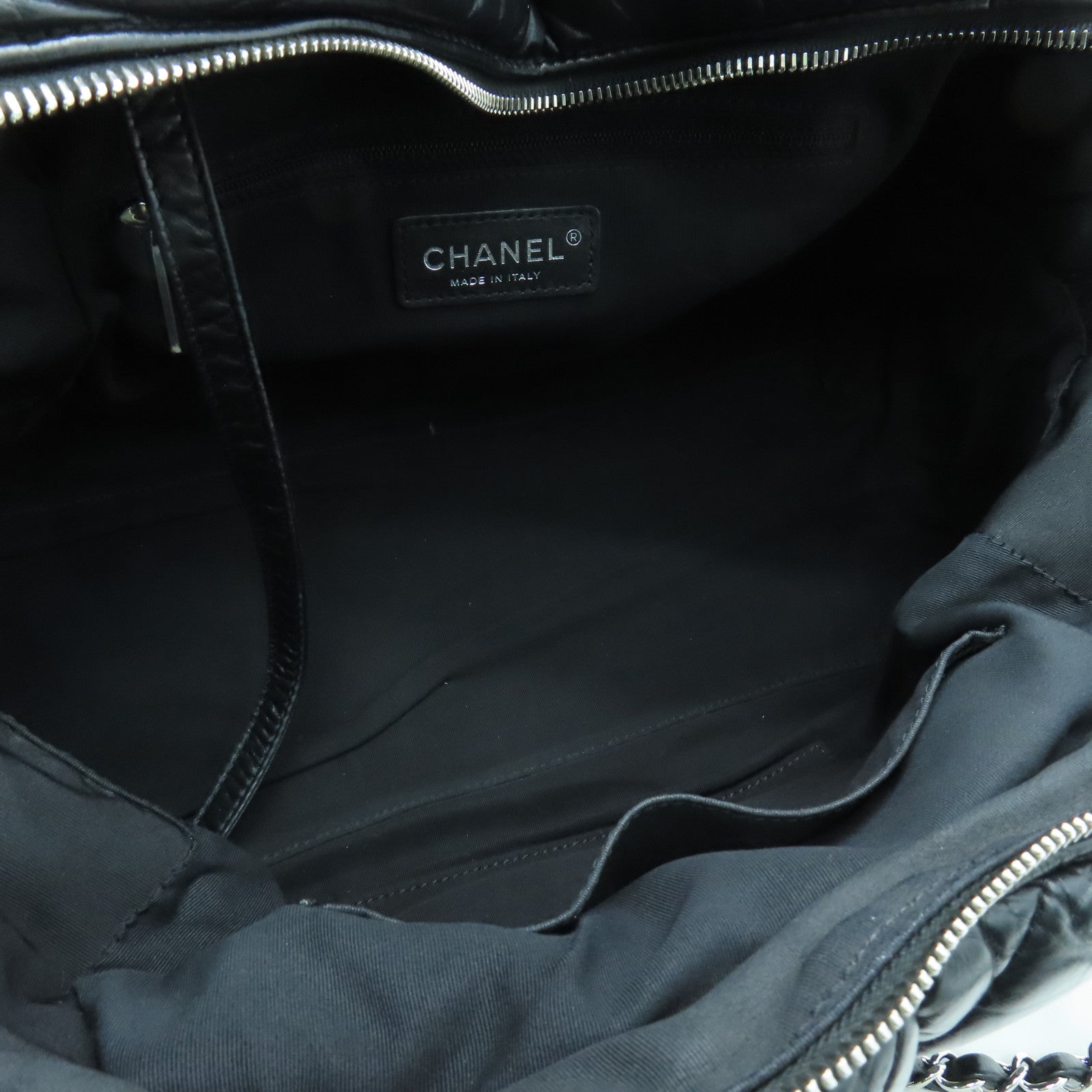CHANEL twill 2way Shoulder Bag silver buckle handle shoulder bag black