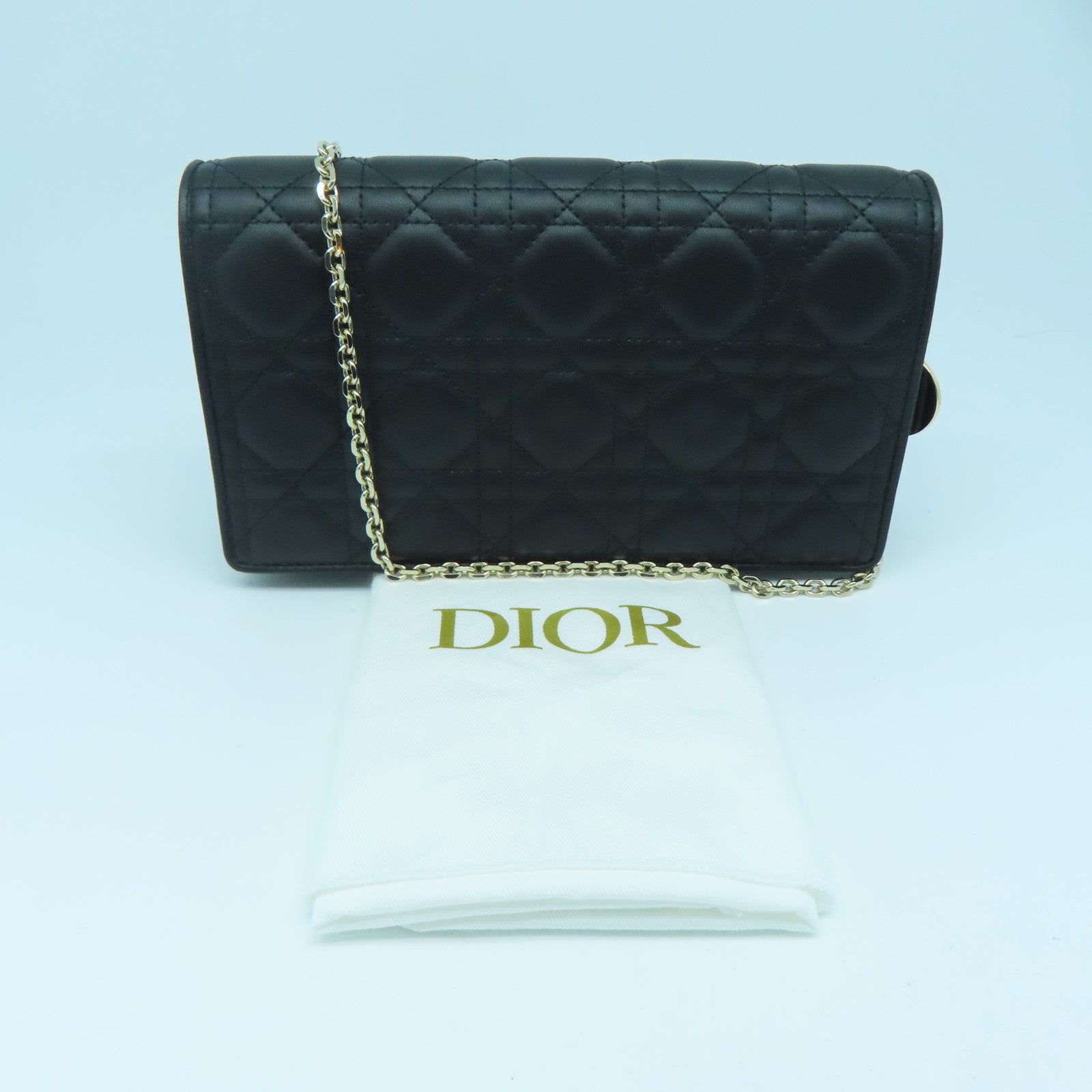 Dior 羊皮皮革Lady Dior Pouch金扣鏈帶肩背袋黑色