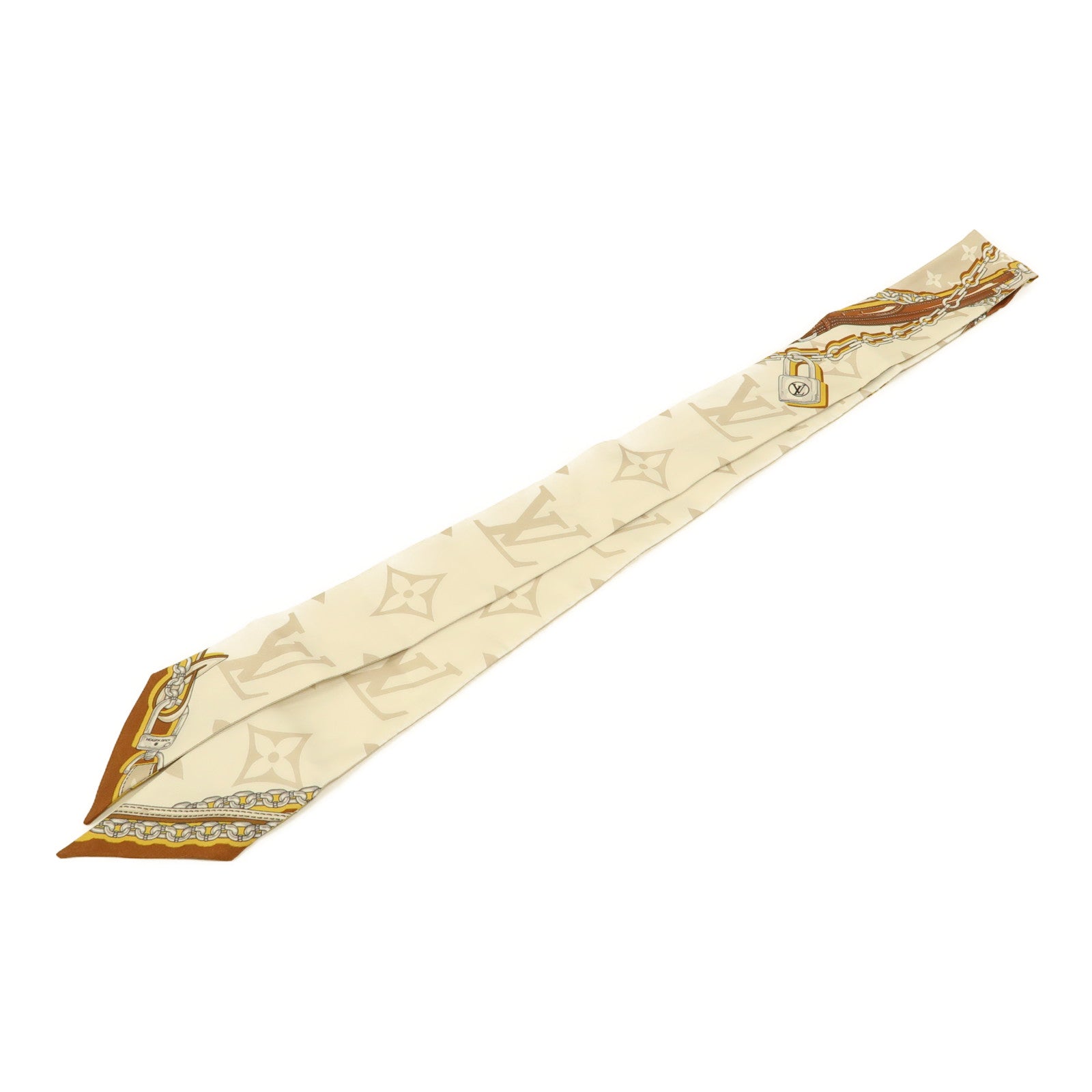 LOUIS VUITTON 絲質Ultimate Monogram Bandeau絲巾白色/啡色