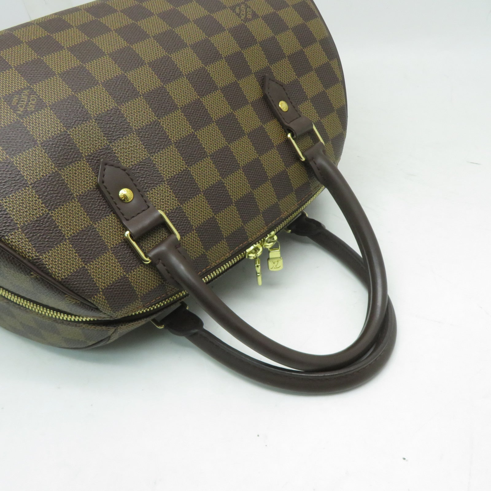 LOUIS VUITTON Damier Ebene Ribera MM金扣手挽袋啡色
