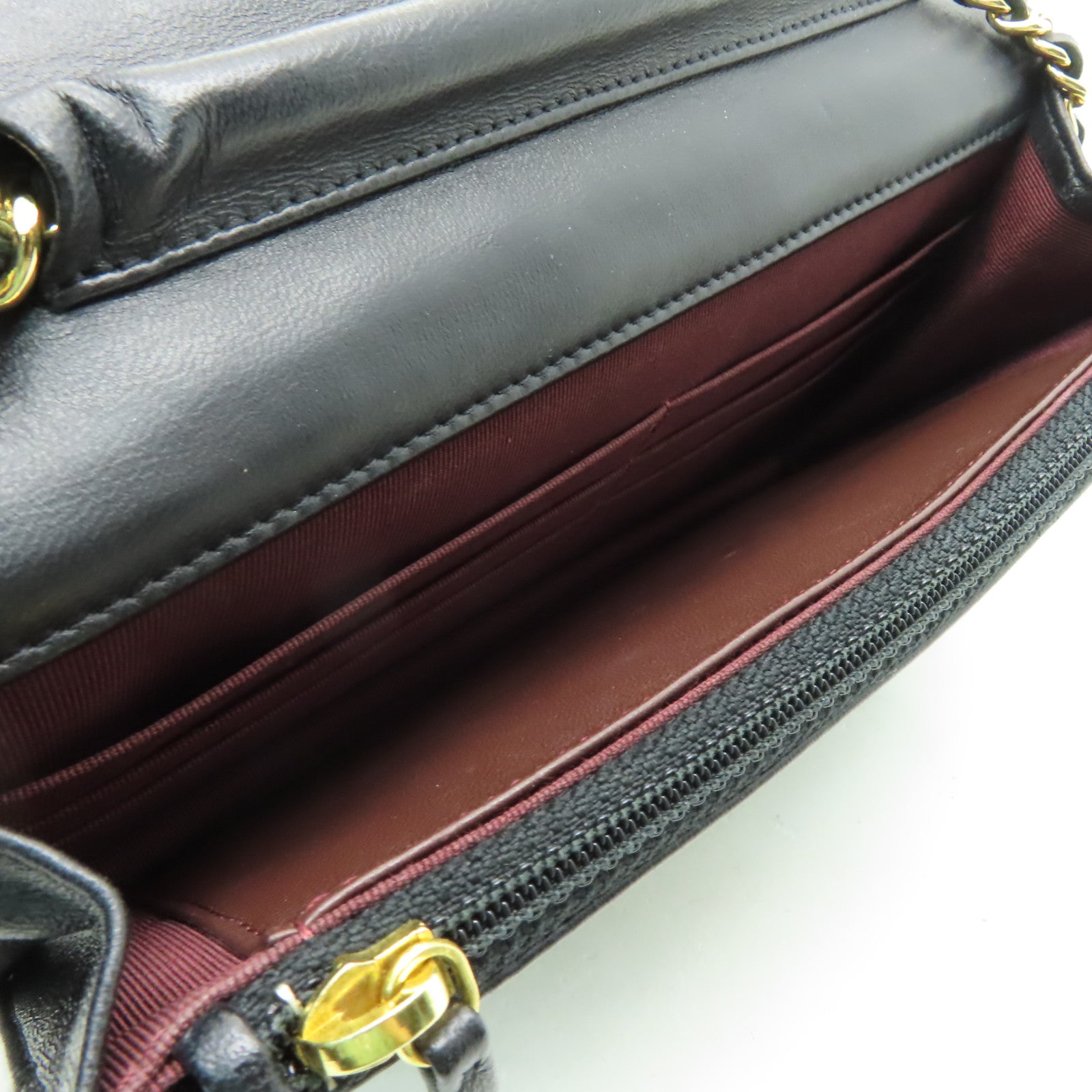 CHANEL 菱格羊皮皮革WOC Shoulder Bag金扣鏈帶肩背袋黒色
