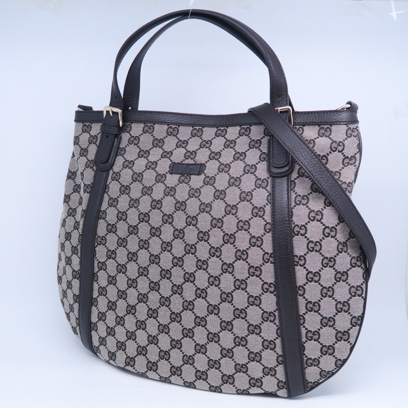 GUCCI 帆布2 Way Shoulder Bag銀扣手挽肩背兩用啡色