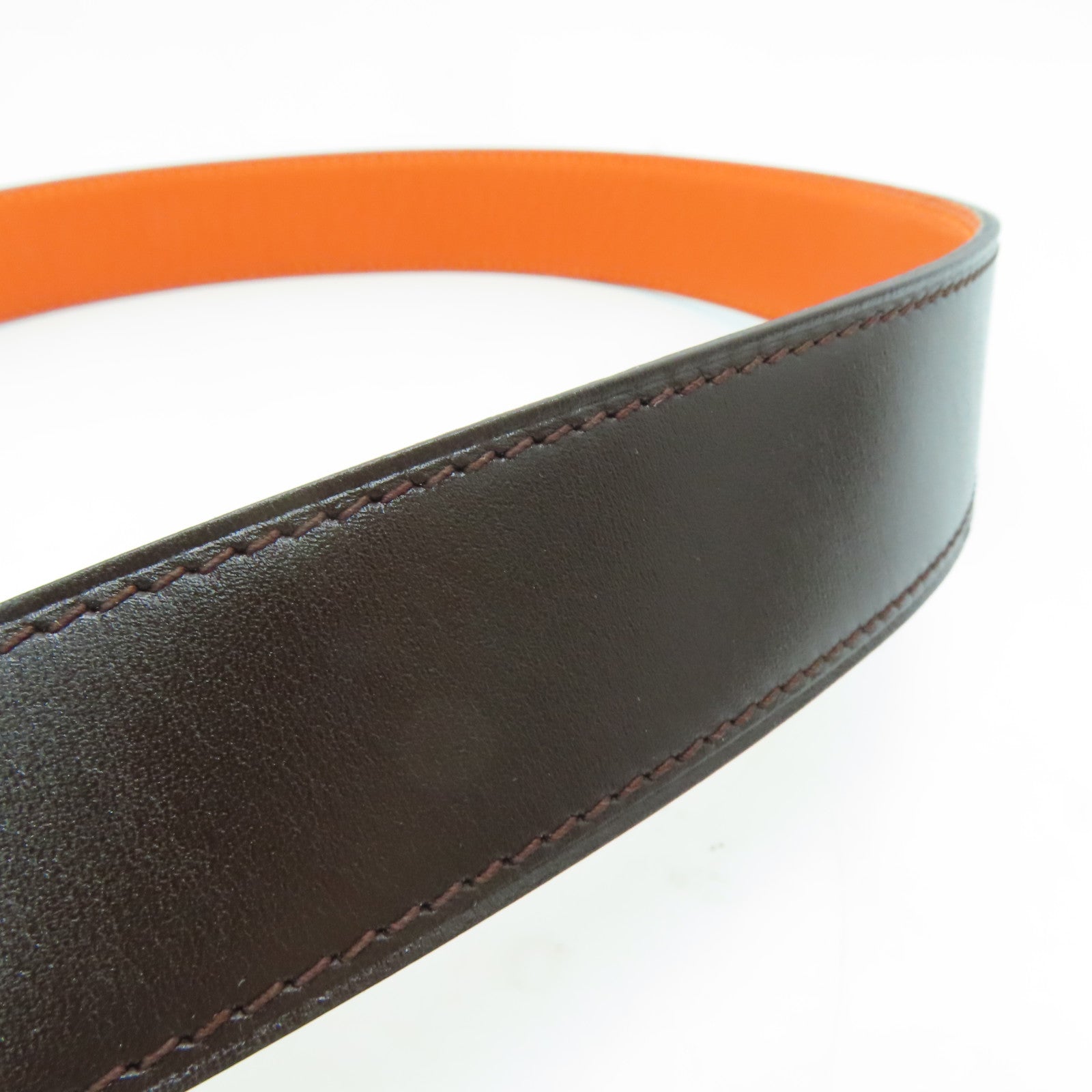 HERMES 【激減優惠】Clemence/Swift皮革Belt 85cm銀扣皮帶Orange/橙色