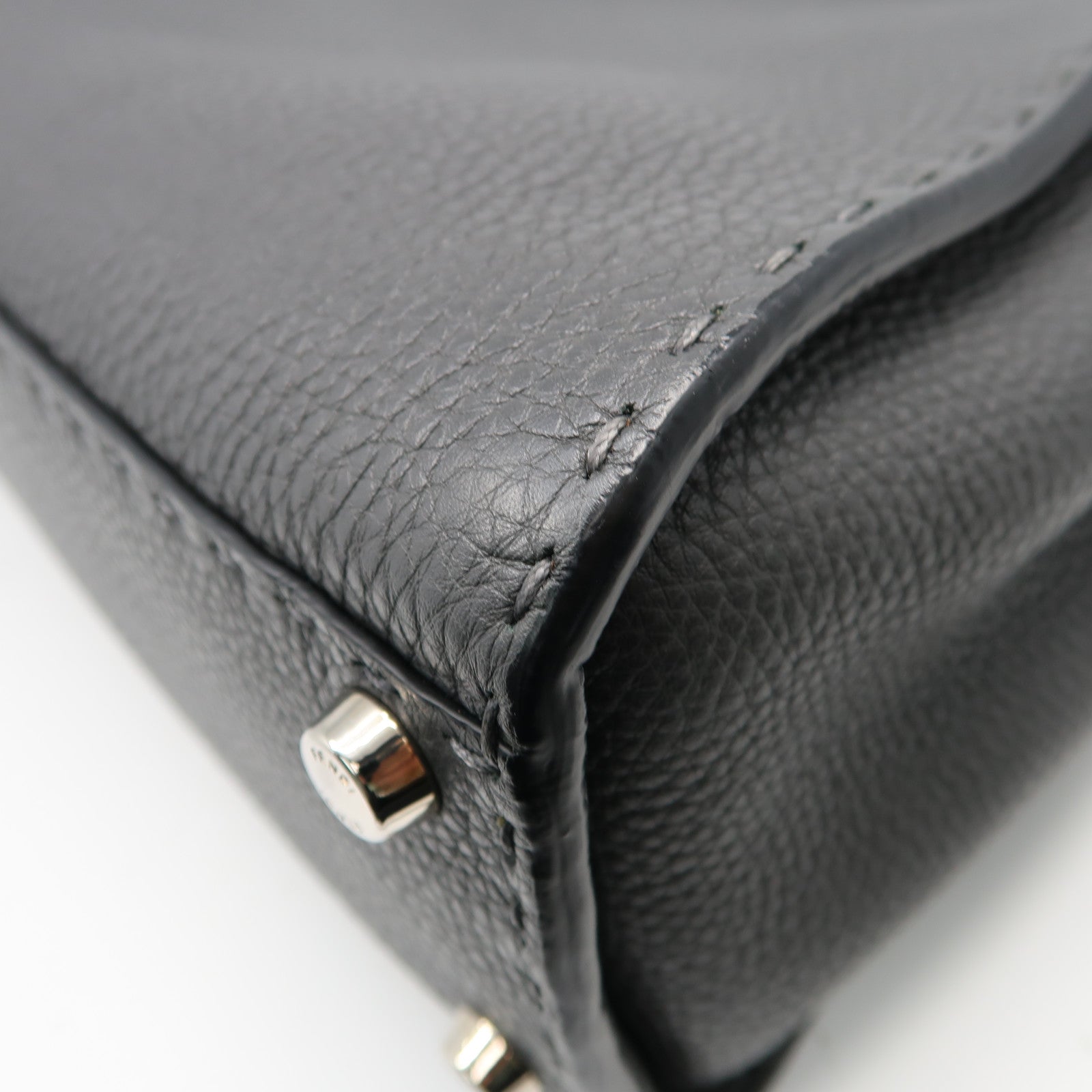 FENDI 牛皮皮革Peekaboo 2 Way Shoulder Bag銀扣手挽肩背兩用袋灰色