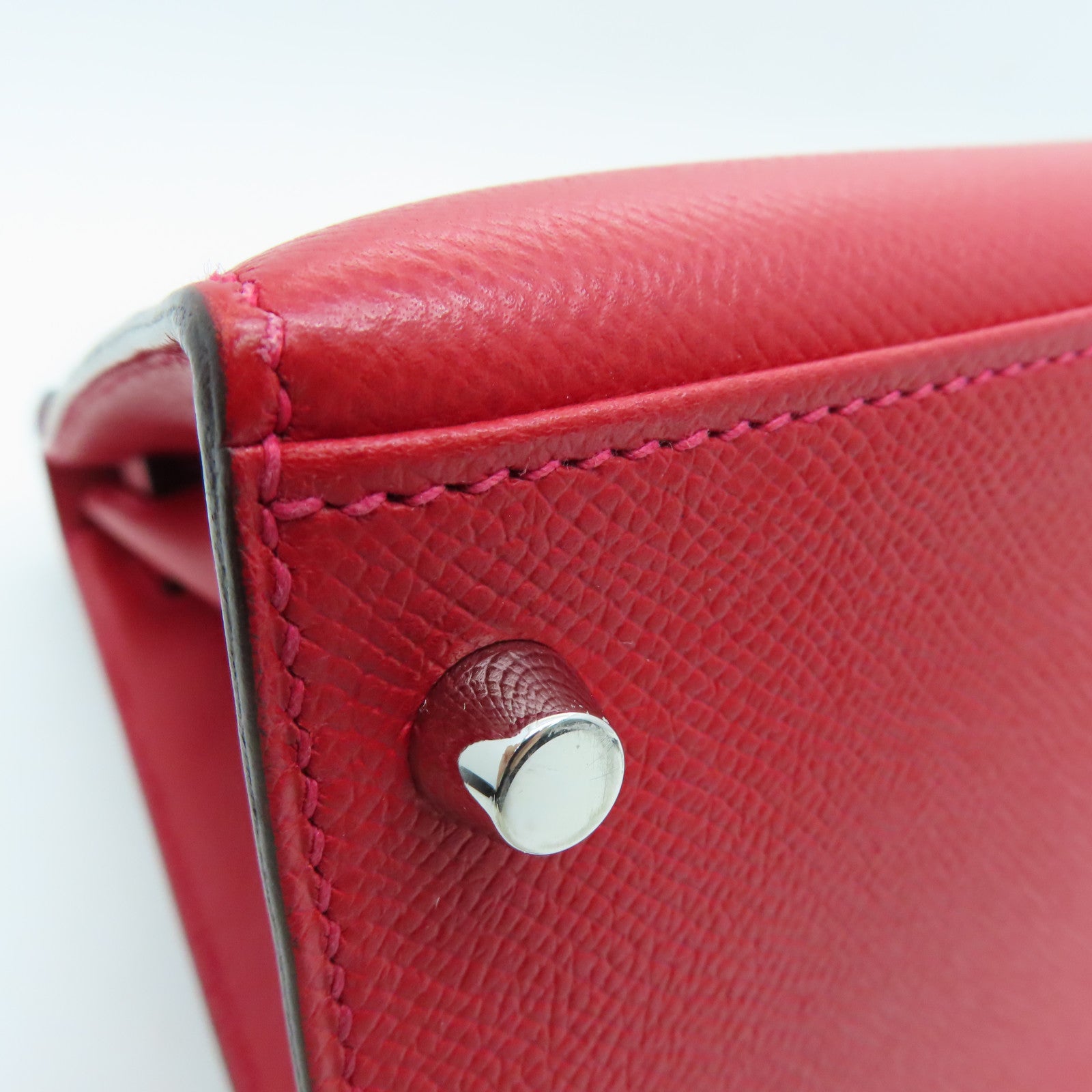 HERMES Epsom皮革Kelly 28银扣手挽袋Rouge Casaque/卡萨克红色