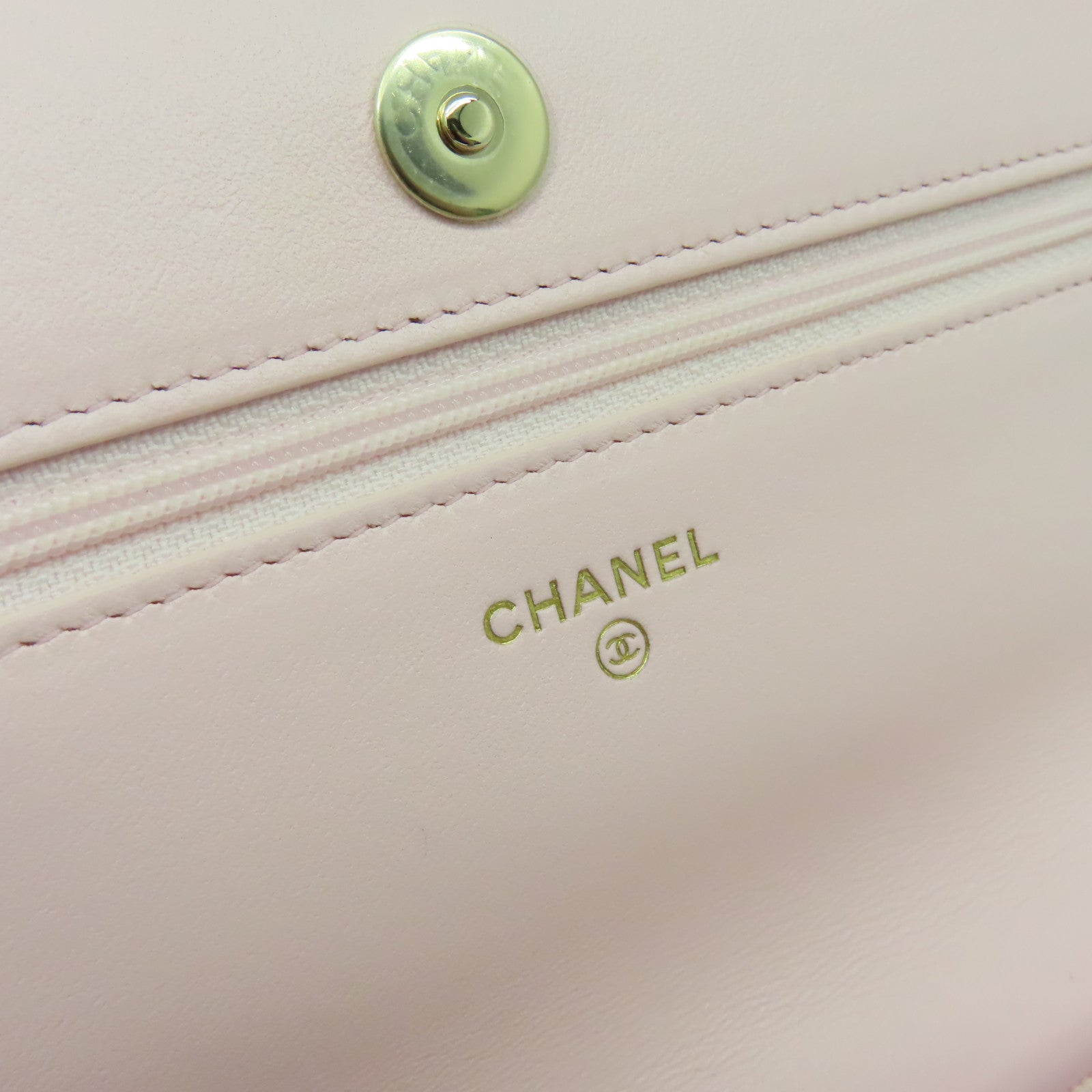 CHANEL 菱格牛皮皮革/仿珍珠Wallet On Chain Shoulder Bag金扣肩背袋粉紅色