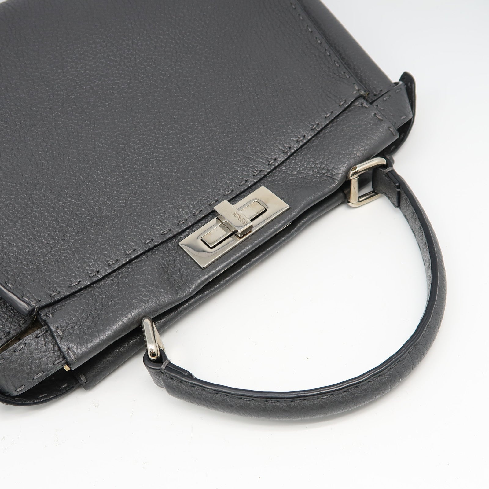 FENDI 牛皮皮革Peekaboo 2 Way Shoulder Bag銀扣手挽肩背兩用袋灰色