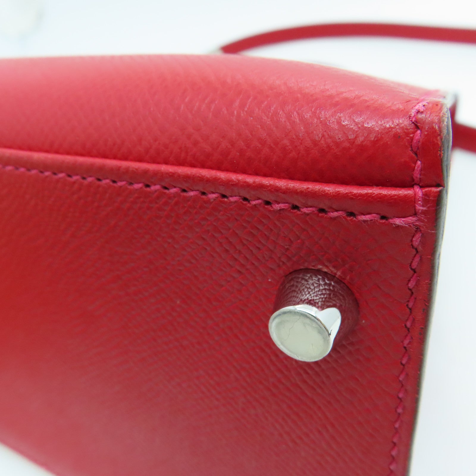 HERMES Epsom皮革Kelly 28银扣手挽袋Rouge Casaque/卡萨克红色
